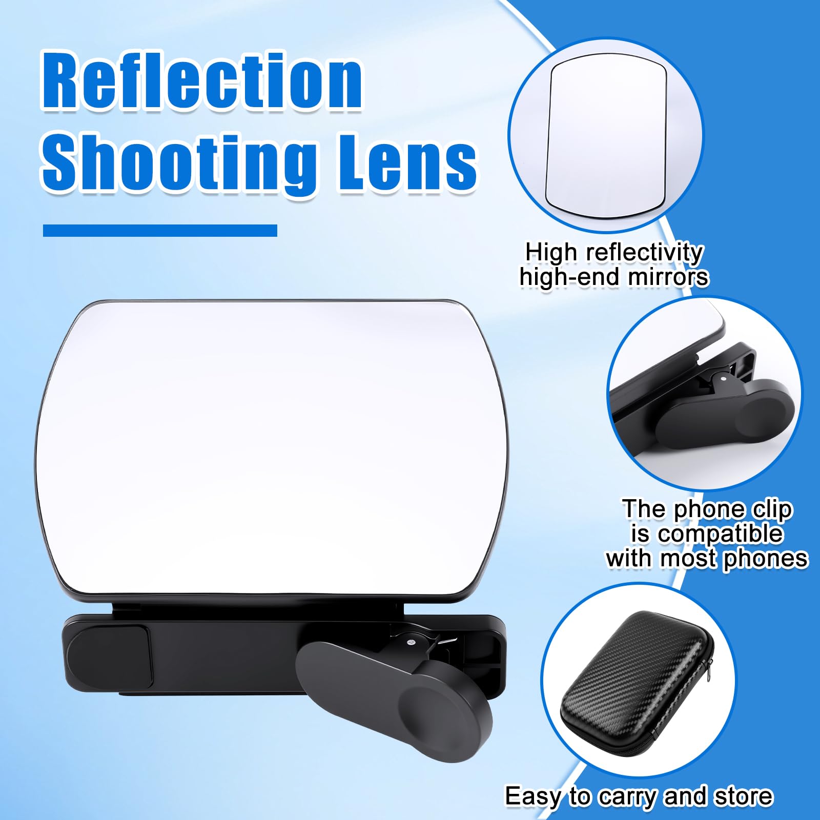 Phone Camera Mirror Reflection Clip — Clip-On Selfie Mirror for Back Camera, Scratch-Resistant Optical Glass, Instant Reflection Photography Accessory for All Smartphones, White