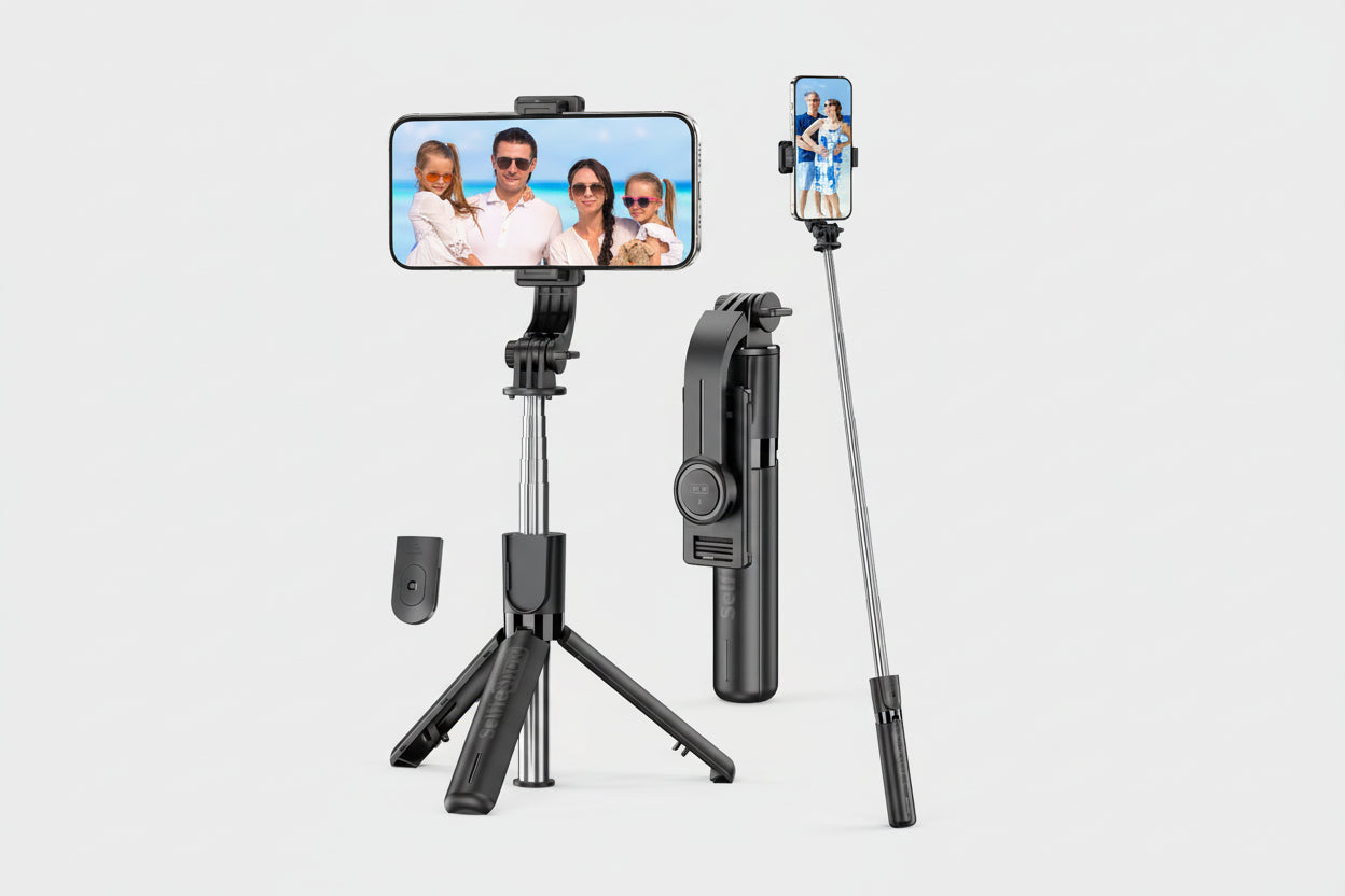 Portable Selfie Stick, 4 in 1 Extendable Phone Tripod Stand with Detachable Wireless Remote & Phone Holder 360° Rotating Mini Travel Tripod Compatible with iPhone 16/15/14/13 Pro/Android/Gopro