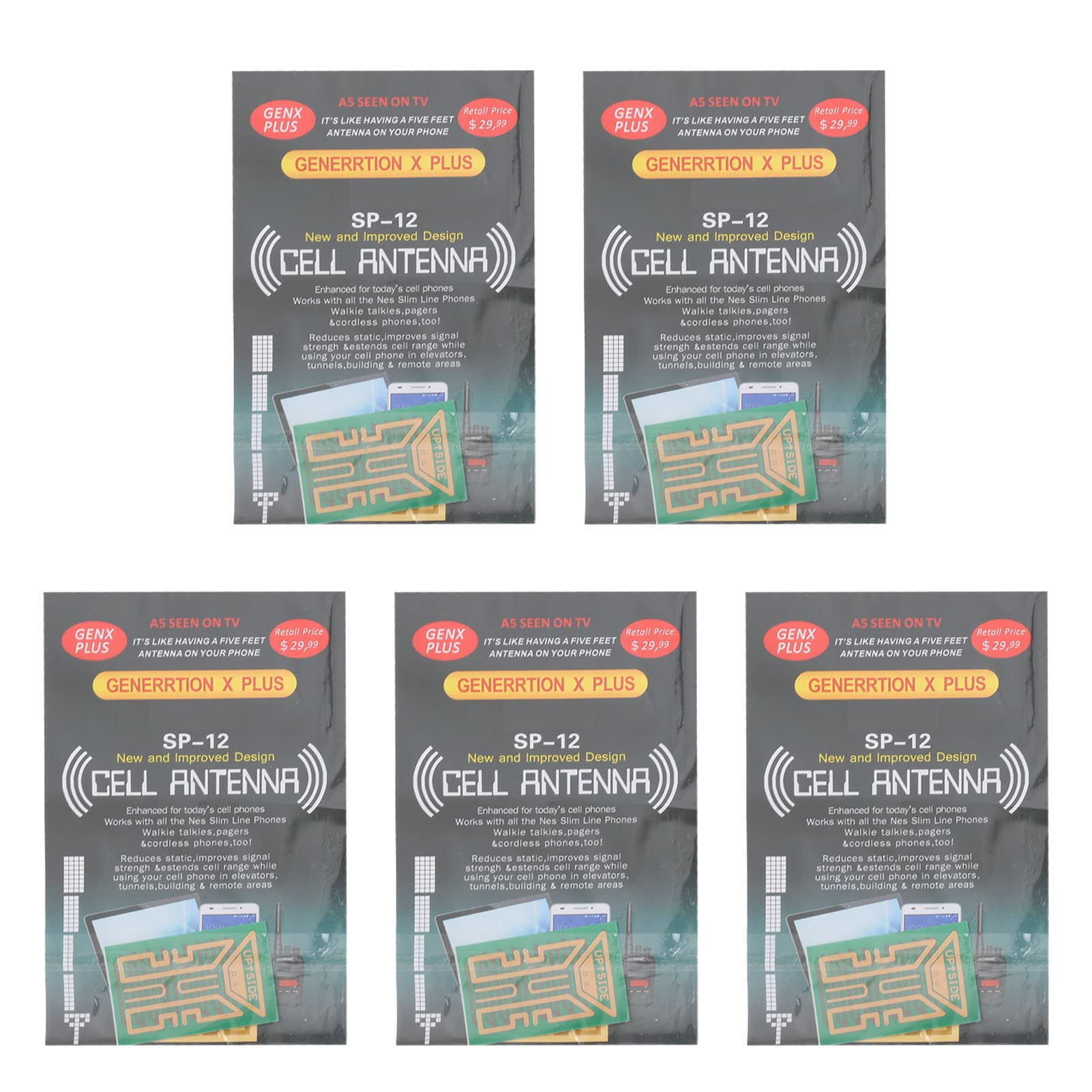 Phone Signal Booster Stickers 5 Pack — Mobile Antenna Enhancer for Elevators, Tunnels & Dead Zones