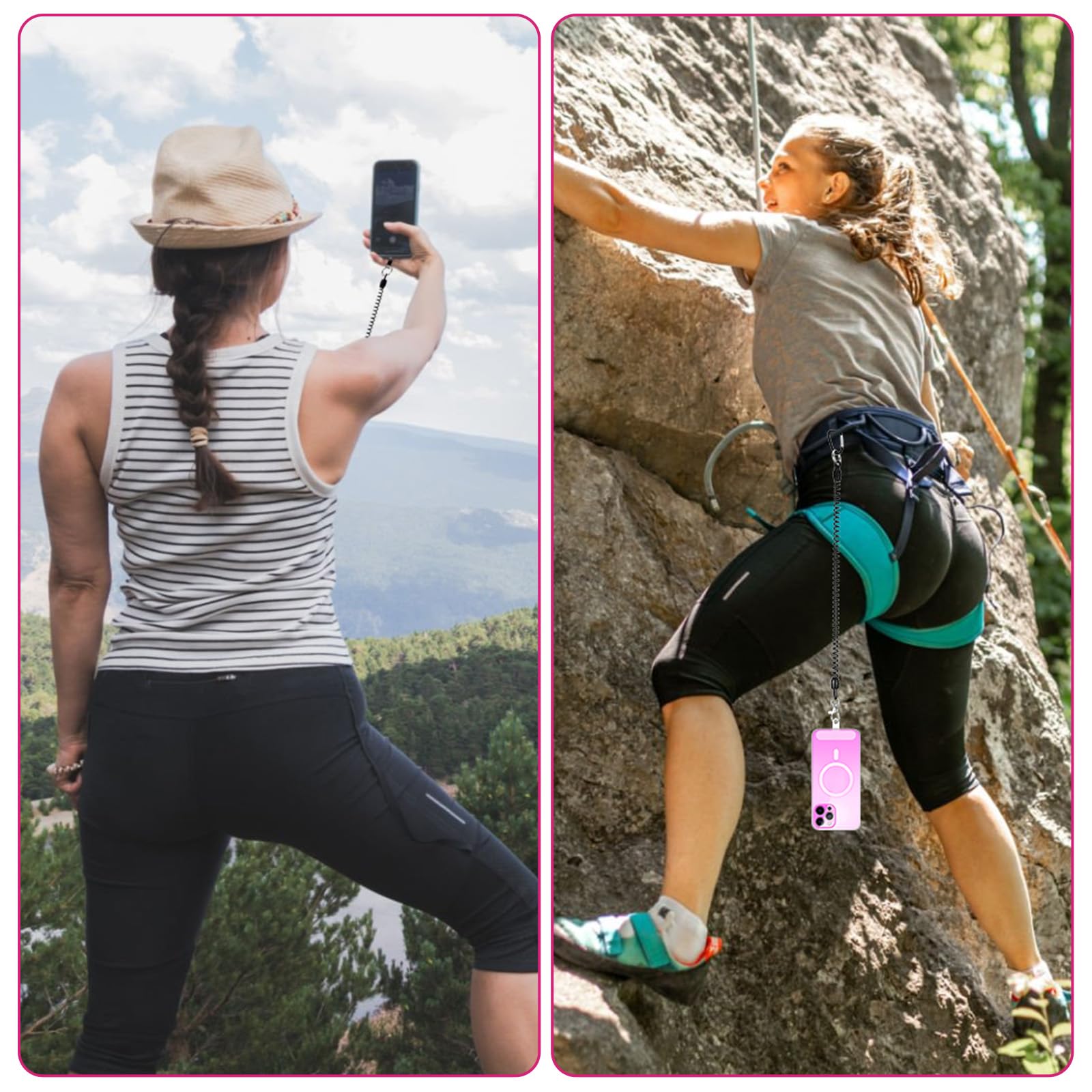 Phone Tether Lanyard 2 Pack — Stretchy Retractable Anti-Drop Anti-Theft Spring Strap with 4 Tether Tab Patches, Universal Smartphone Safety Leash for Hiking, Travel & Outdoor Activities
