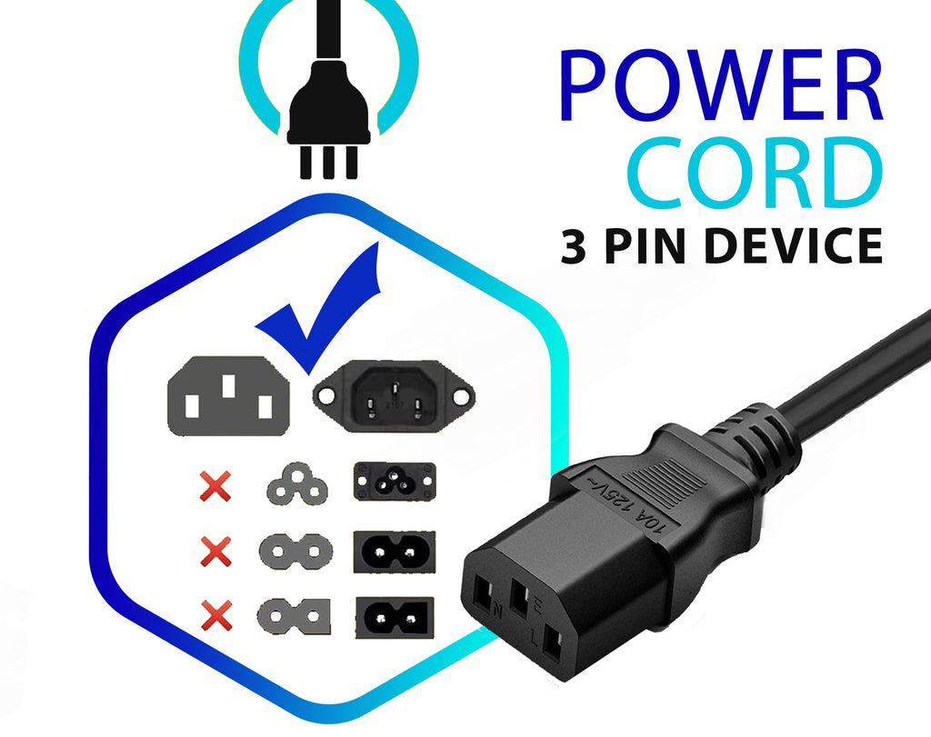 5ft 3-Prong AC Power Cord — Universal Black Power Cable for TV, Monitor, Computer, Printer & Electronics