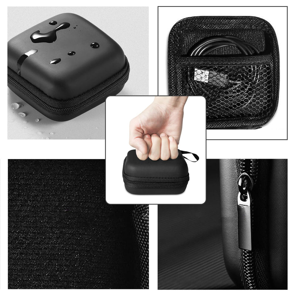 Mini Waterproof Charger Organizer Case — Small Cable Pouch Bag for USB Drives, Earphones & Cords, Black