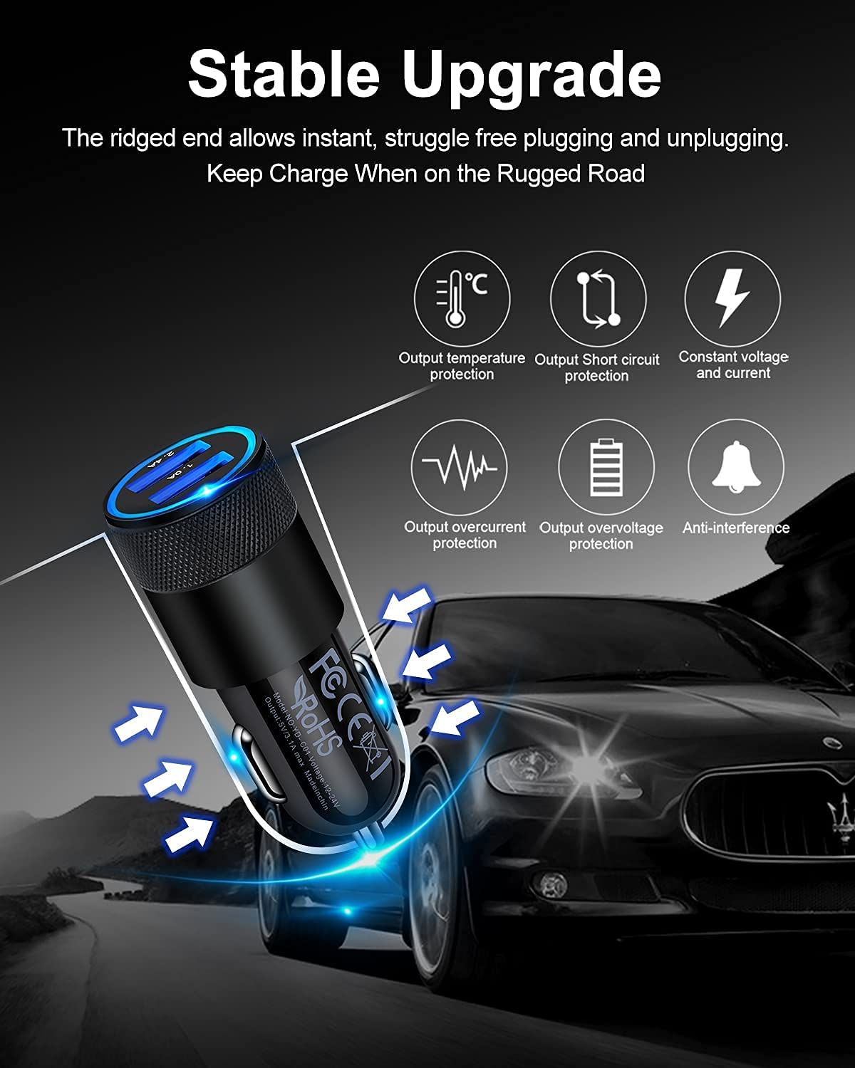 Dual Port USB Car Charger 2 Pack — 3.4A Fast Charge for iPhone 17/16/15/14, Samsung Galaxy S25/S23 & iPad