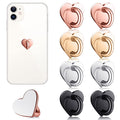 Metal Phone Finger Ring Grips 8 Pack — Adhesive Heart Hook Loop Stand for DIY Hanging, Gold Silver Rose Gold Black