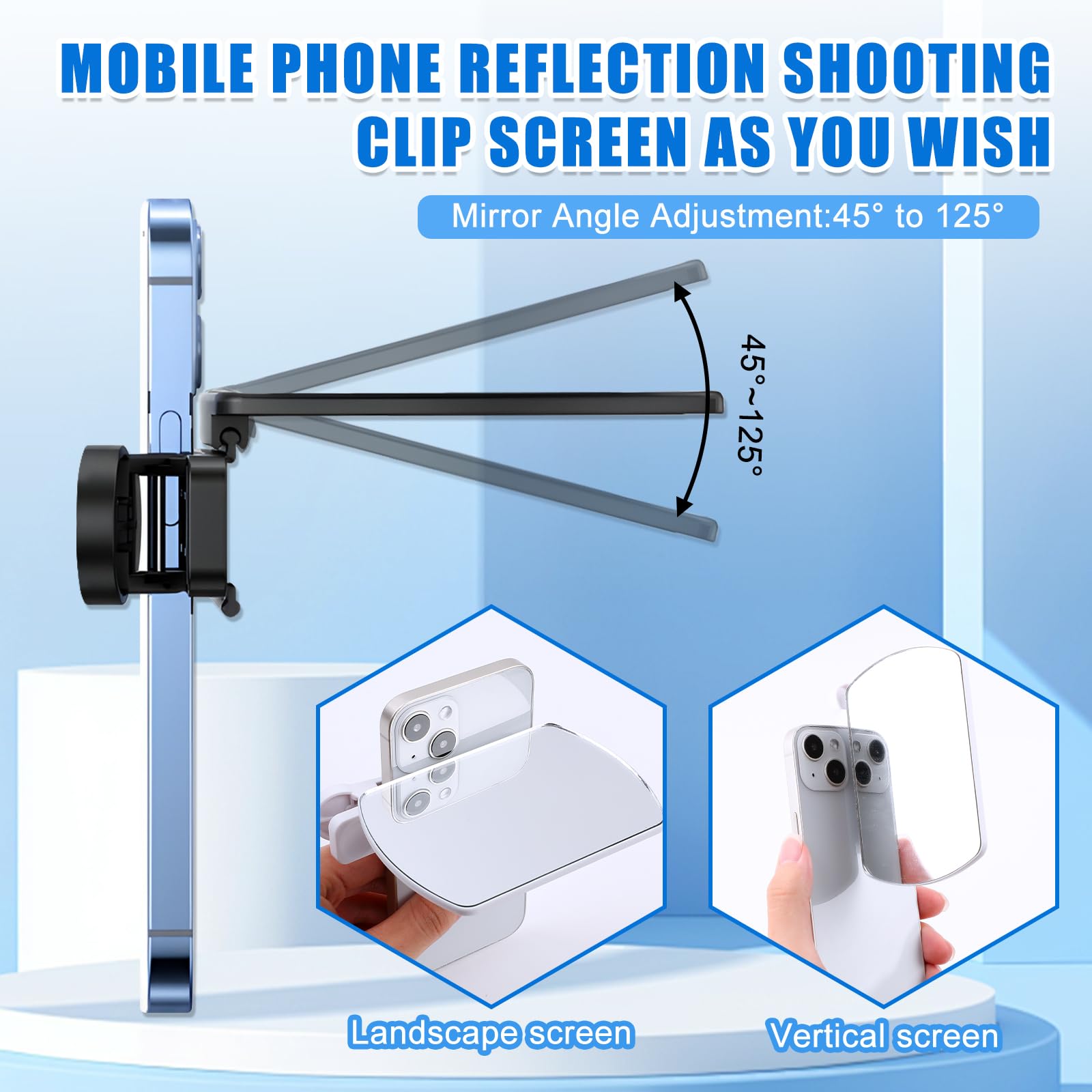 Phone Camera Mirror Reflection Clip — Clip-On Selfie Mirror for Back Camera, Scratch-Resistant Optical Glass, Instant Reflection Photography Accessory for All Smartphones, White