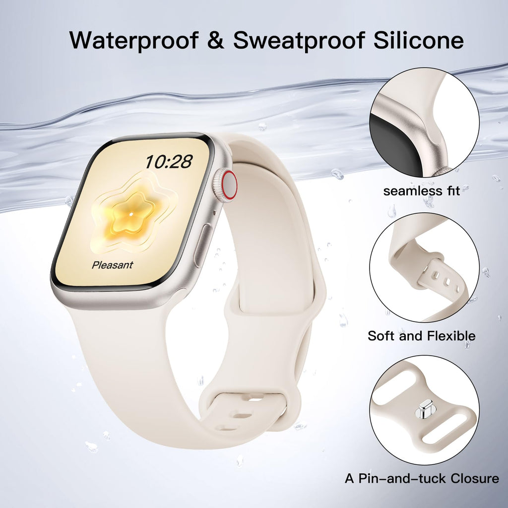 Apple Watch Sport Silicone Band — Waterproof Soft Replacement Strap for Series 1-9, SE & Ultra 38mm-49mm