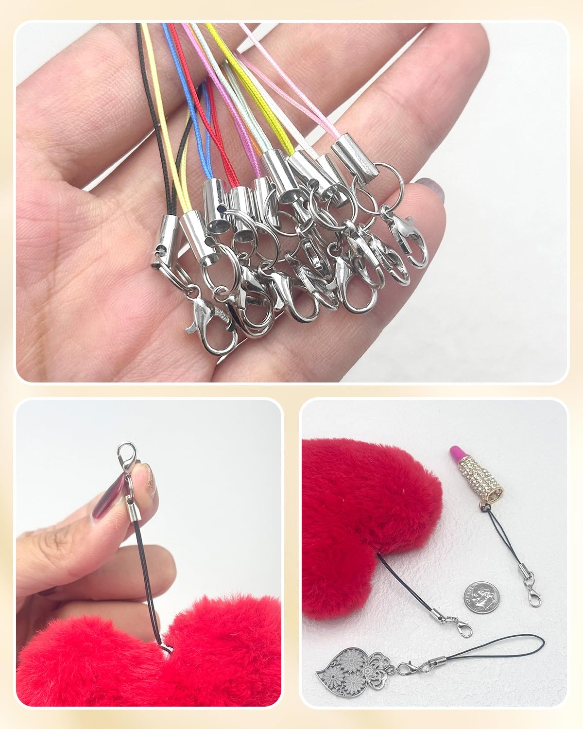 Phone Charm Straps 100 Pack — Lobster Clasp Lanyard for Cell Phone, USB, Keychains & DIY Jewelry