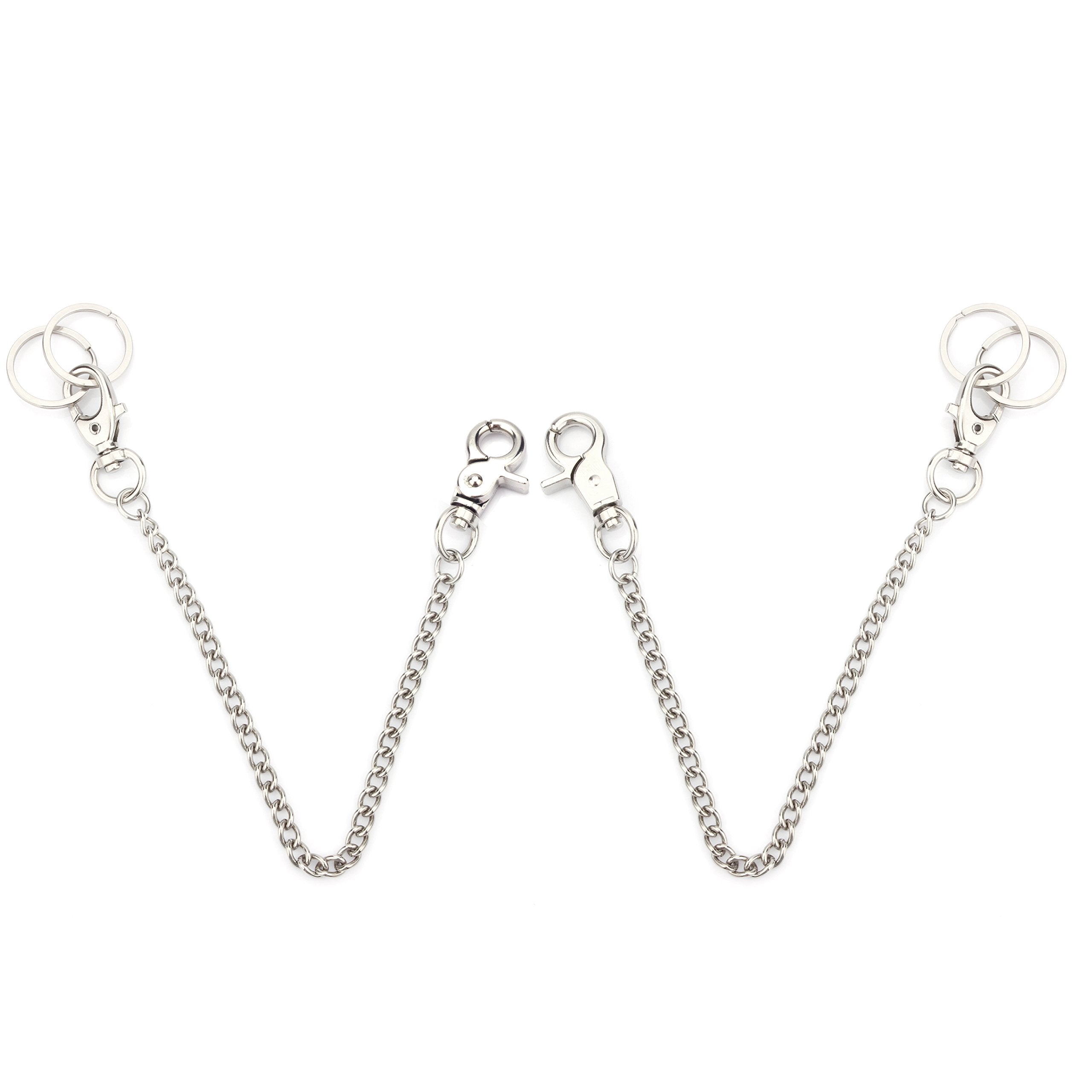 Wallet Chain 2 Pack 8" — Heavy Duty Pocket Keychain Lobster Clasp & Key Rings for Jeans & Belt, Silver