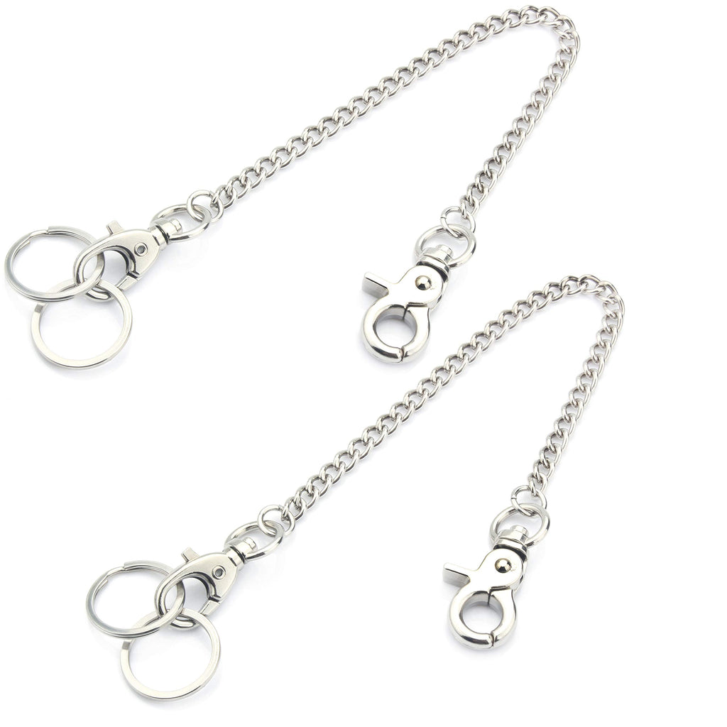 Wallet Chain 2 Pack 8" — Heavy Duty Pocket Keychain Lobster Clasp & Key Rings for Jeans & Belt, Silver