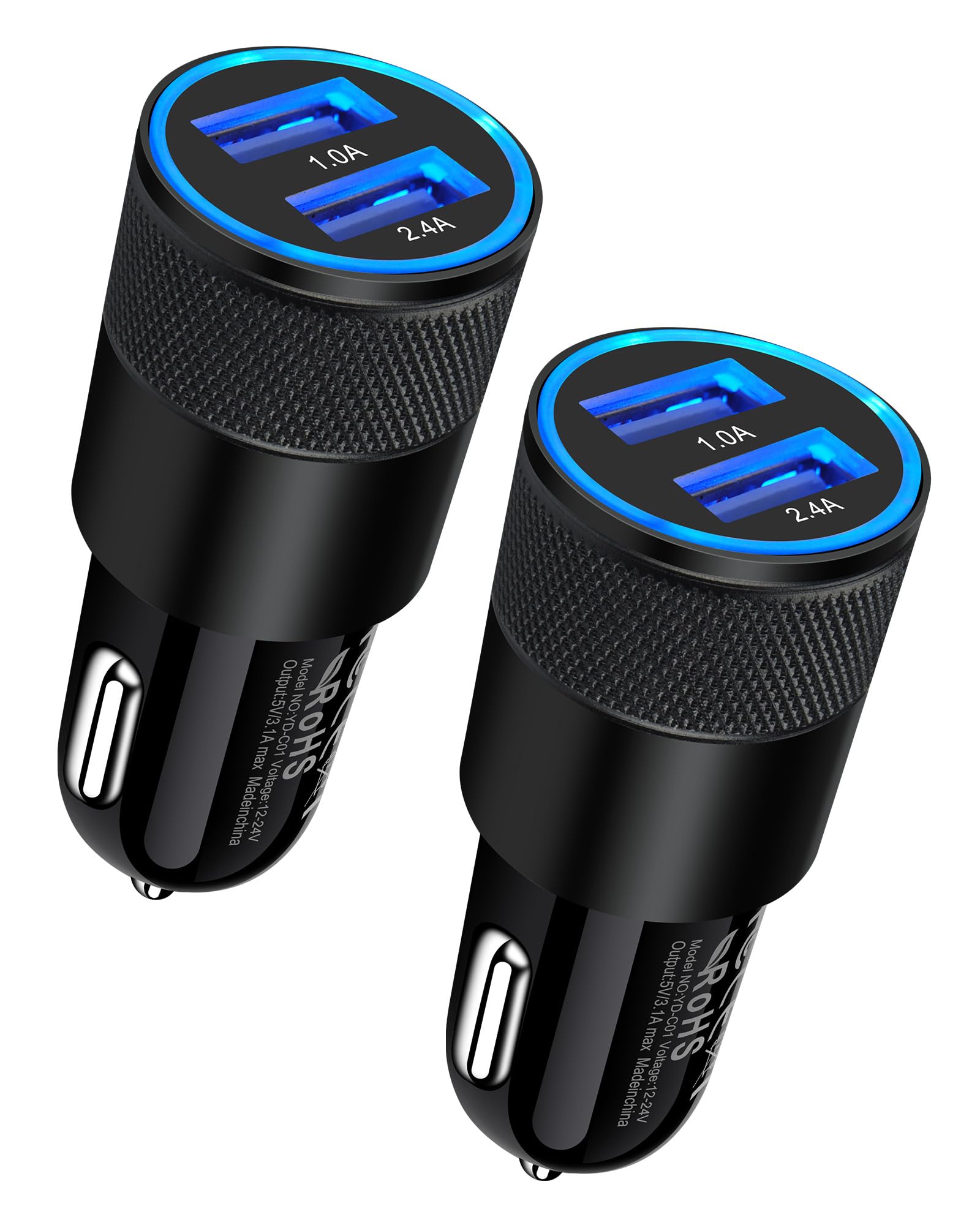 Dual Port USB Car Charger 2 Pack — 3.4A Fast Charge for iPhone 17/16/15/14, Samsung Galaxy S25/S23 & iPad