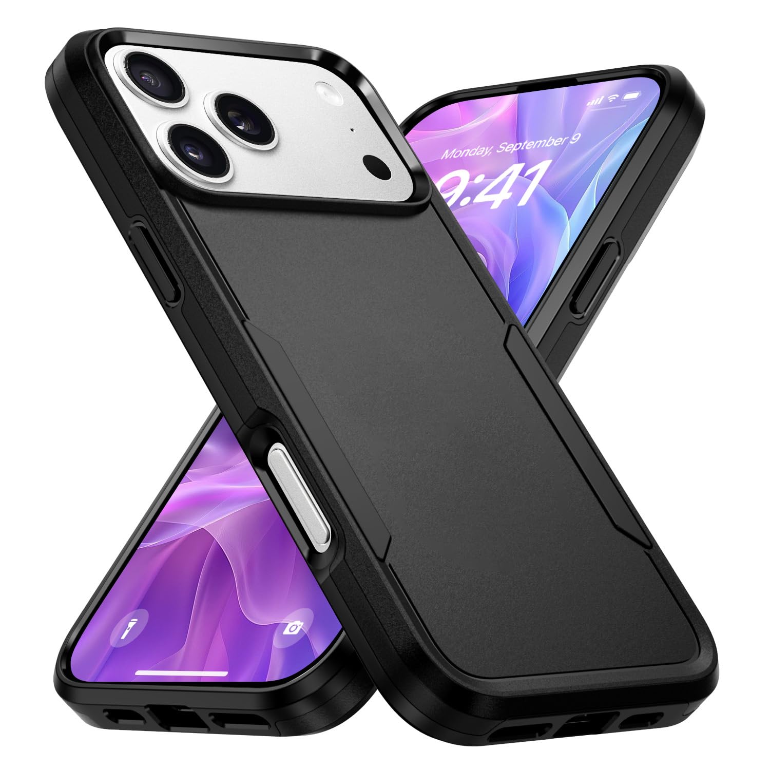 Designed for iPhone 17 Pro Case Black — Dual Layer Heavy Duty Shockproof Cover with Military Grade Drop Protection