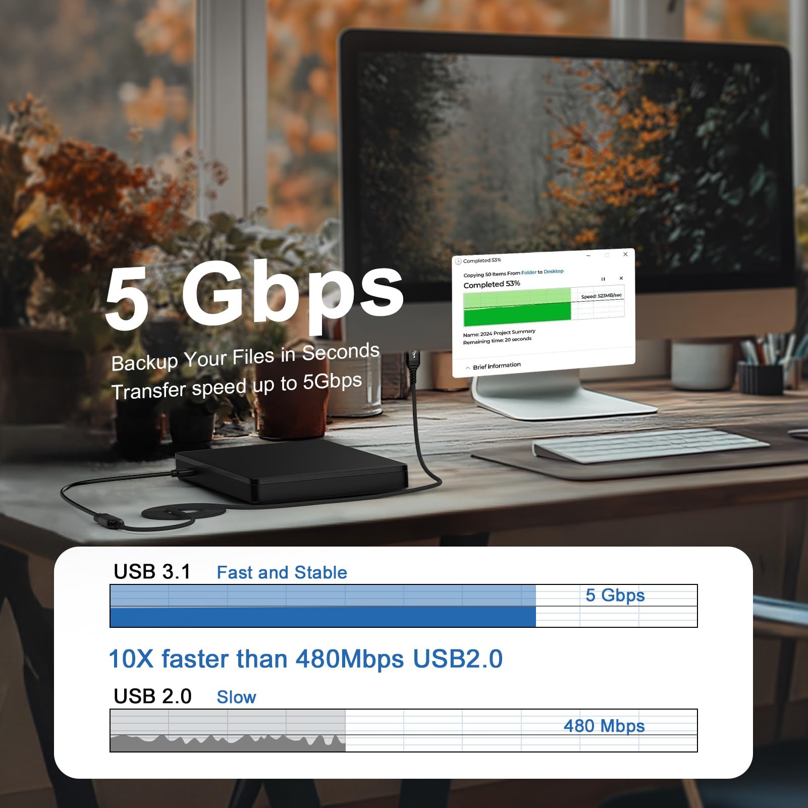 USB 3.0 Extension Cable 10FT — 5Gbps Fast Data Transfer Type-A Male to Female for Keyboard, Mouse & Printer