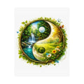 Yin Yang Nature Poster — Scenic Waterfall & Meadow Matte Vertical Print