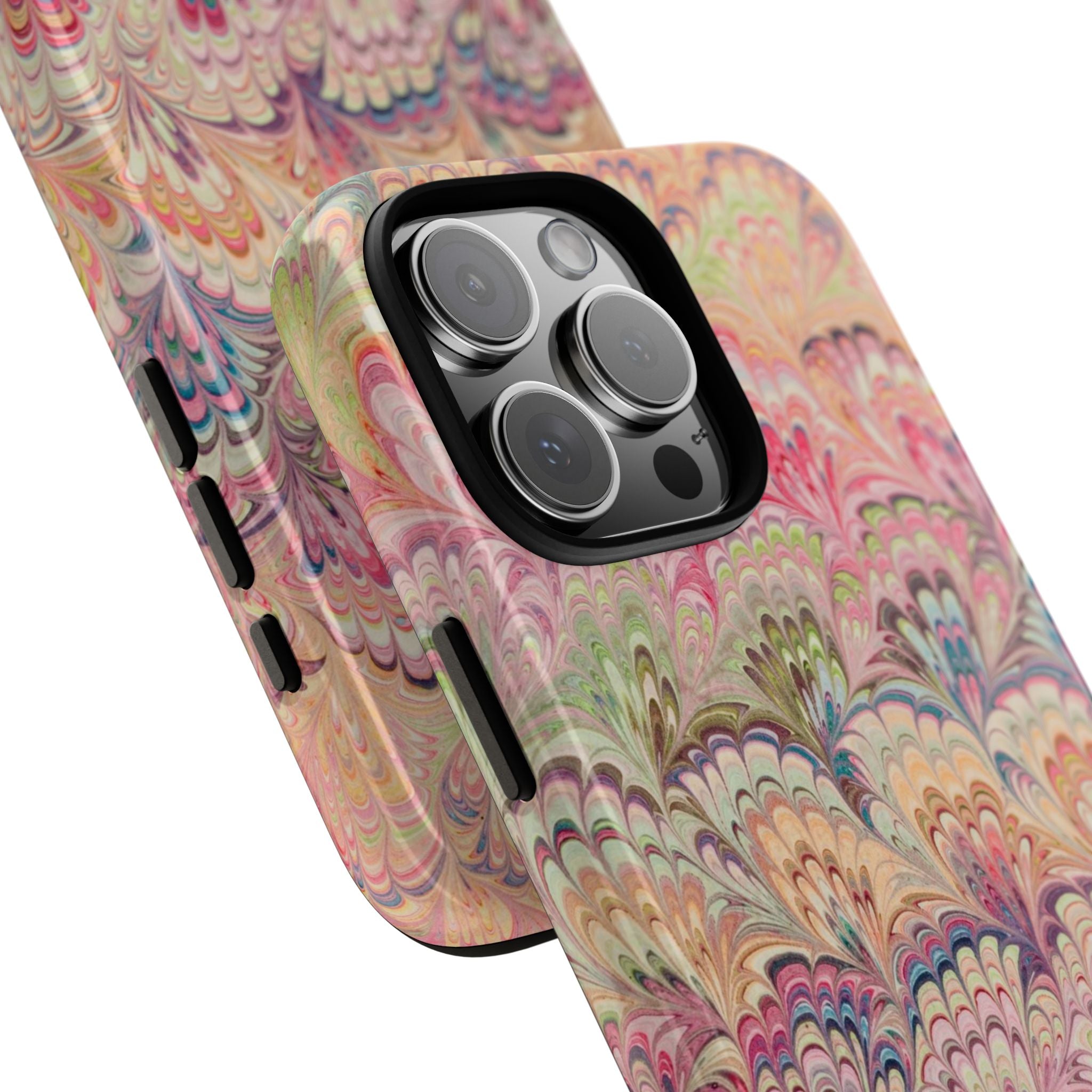 Pastel Pink + Green Feather Marbled Phone Case - Dual Layer Phone Cover