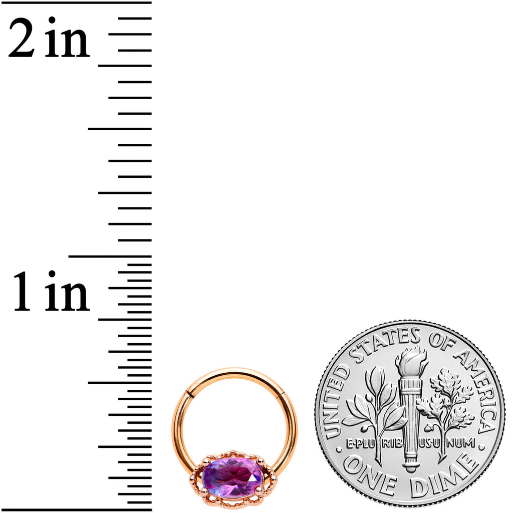 16G 3/8 Purple Tourmaline Rose Gold Tone Hinged Segment Ring