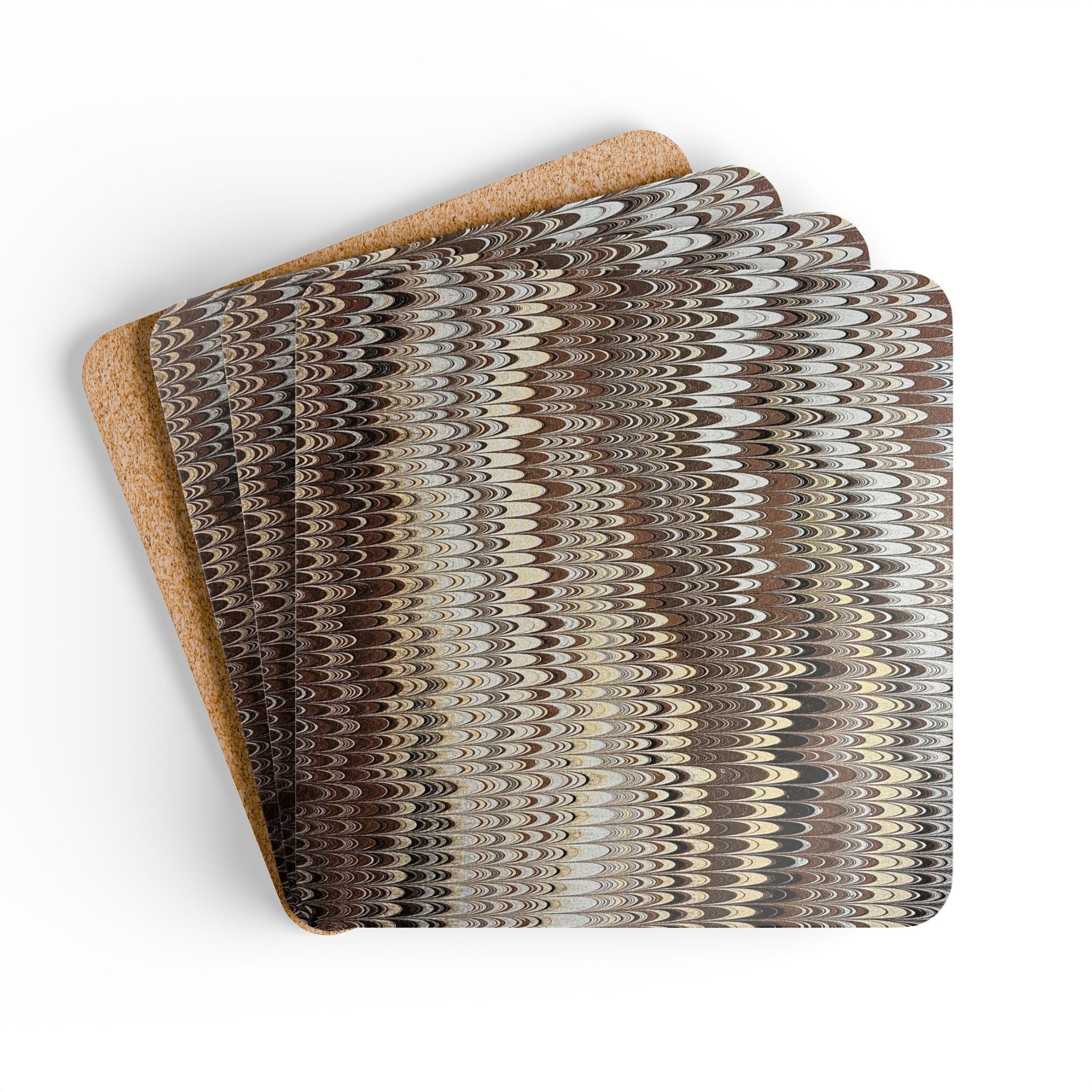 Neutral Beige Italian Marbled Cork Coaster Set, Drink Coasters (set of 4)