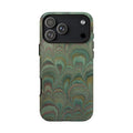 Marbled Peacock Durable Phone Case - Olive Green and Brown - Matte or Glossy