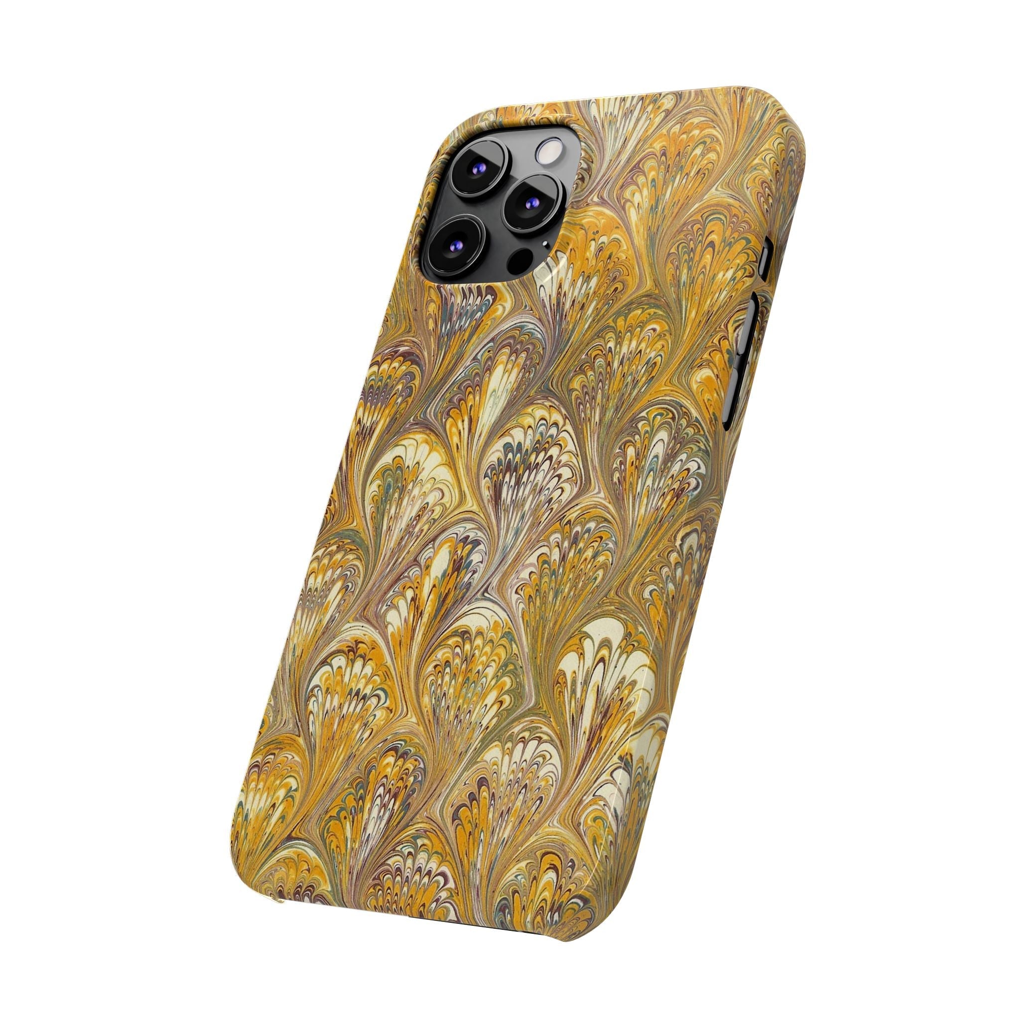 Golden Yelllow Hand-Marbled Florentine Italian Phone Case for iPhone 17 and all sizes