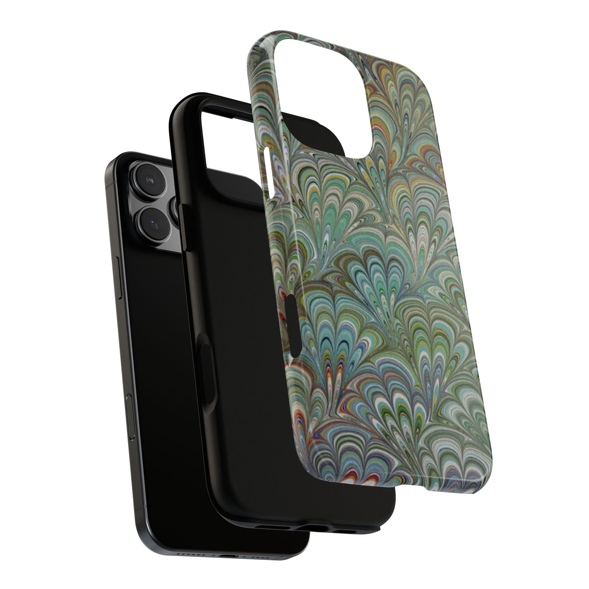Green Marbled Peacock Durable Phone Case - Matte or Glossy