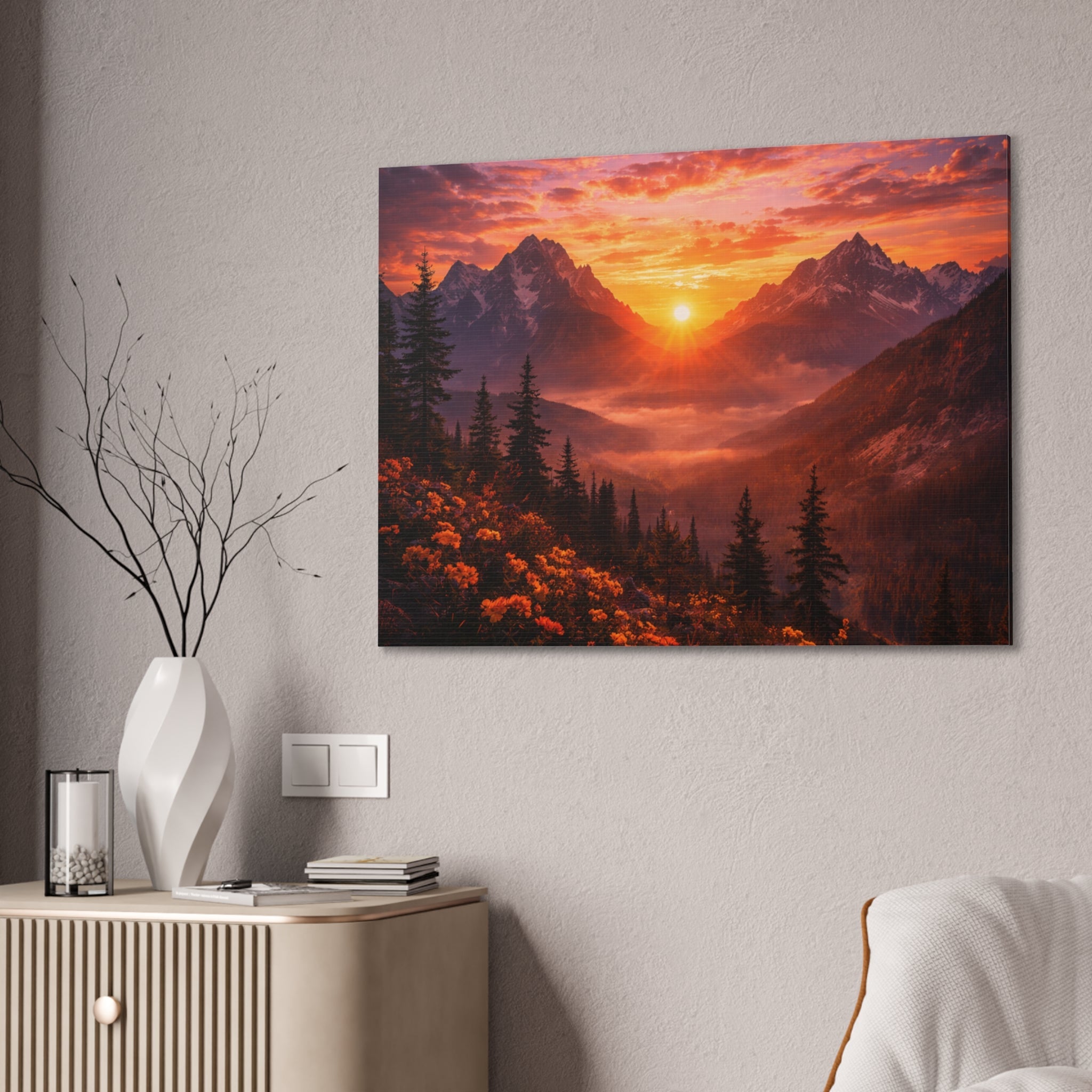 Sunset Mountain Canvas Wall Art — Majestic Alpine Sunrise Landscape
