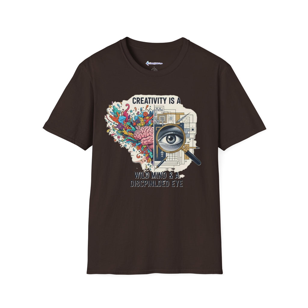 Creativity Is a Wild Mind & a Disciplined Eye T-Shirt — Artistic Brain & Magnifying Glass Design