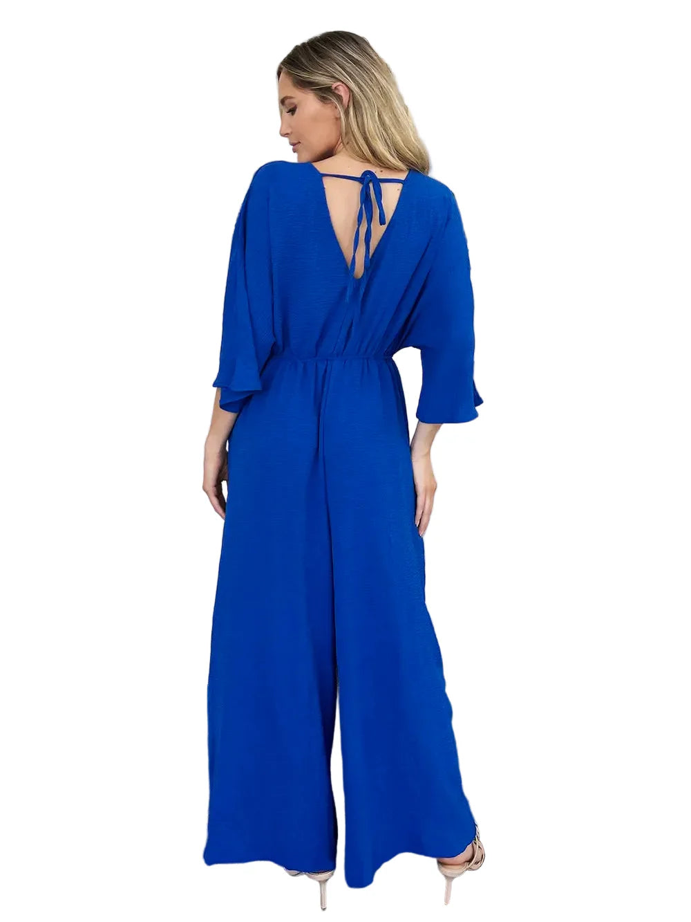Garden Naked Womens Jumpsuit Elegant Kimono-Sleeve Jumpsuit With Pockets Royal Blue Soft Crepe Fabric Wide