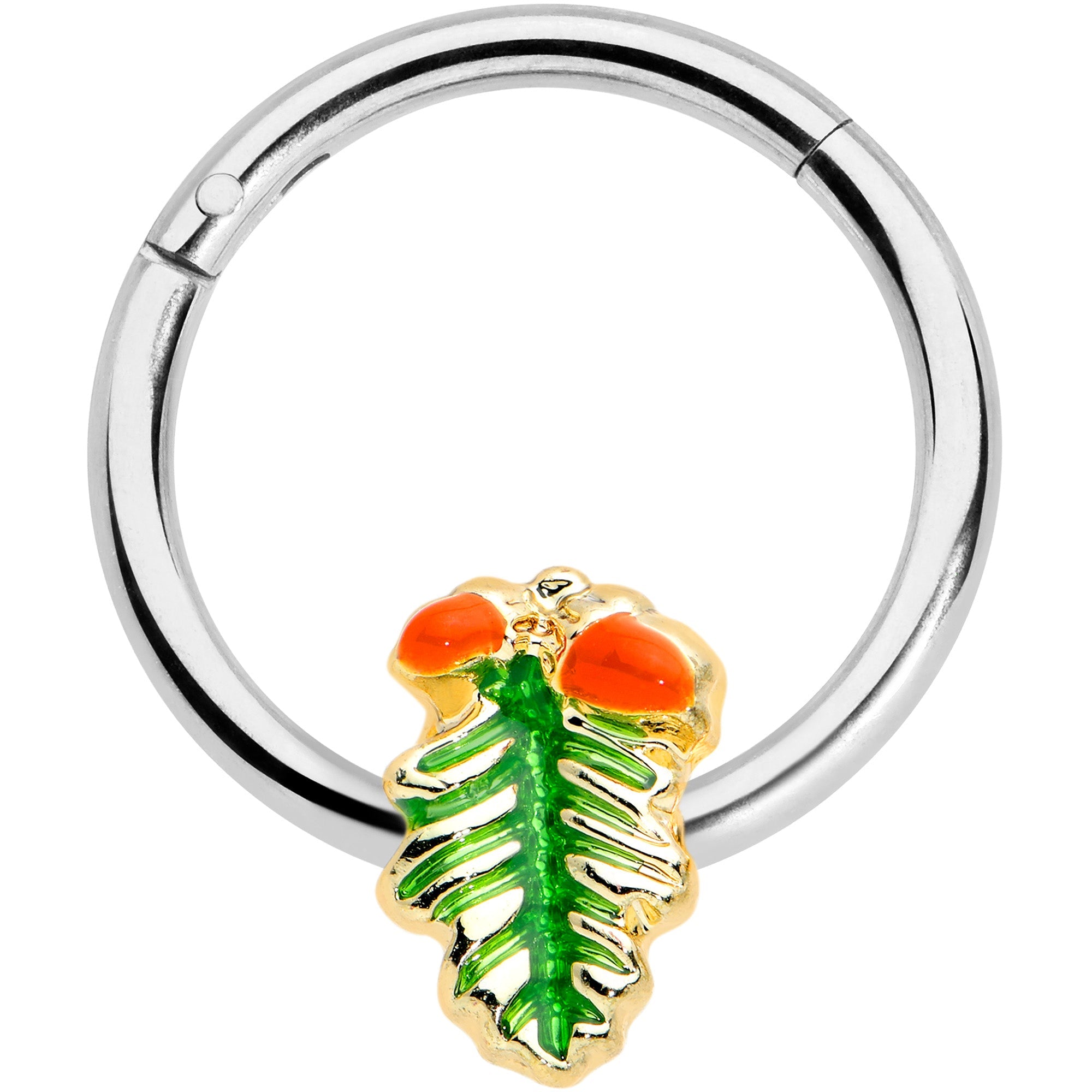 16G 3/8 Acorns Pine Cone Autumn Hinged Segment Ring