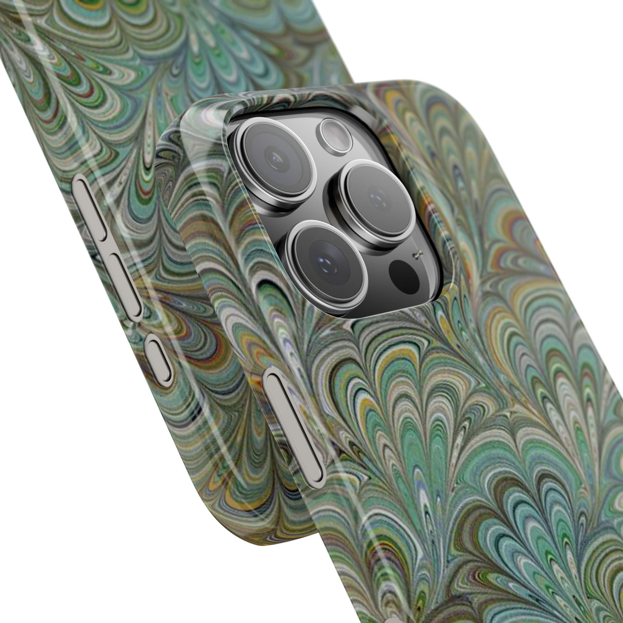 Deep Green Peacock Italian Marbled Design, Italy Feather Phone Case