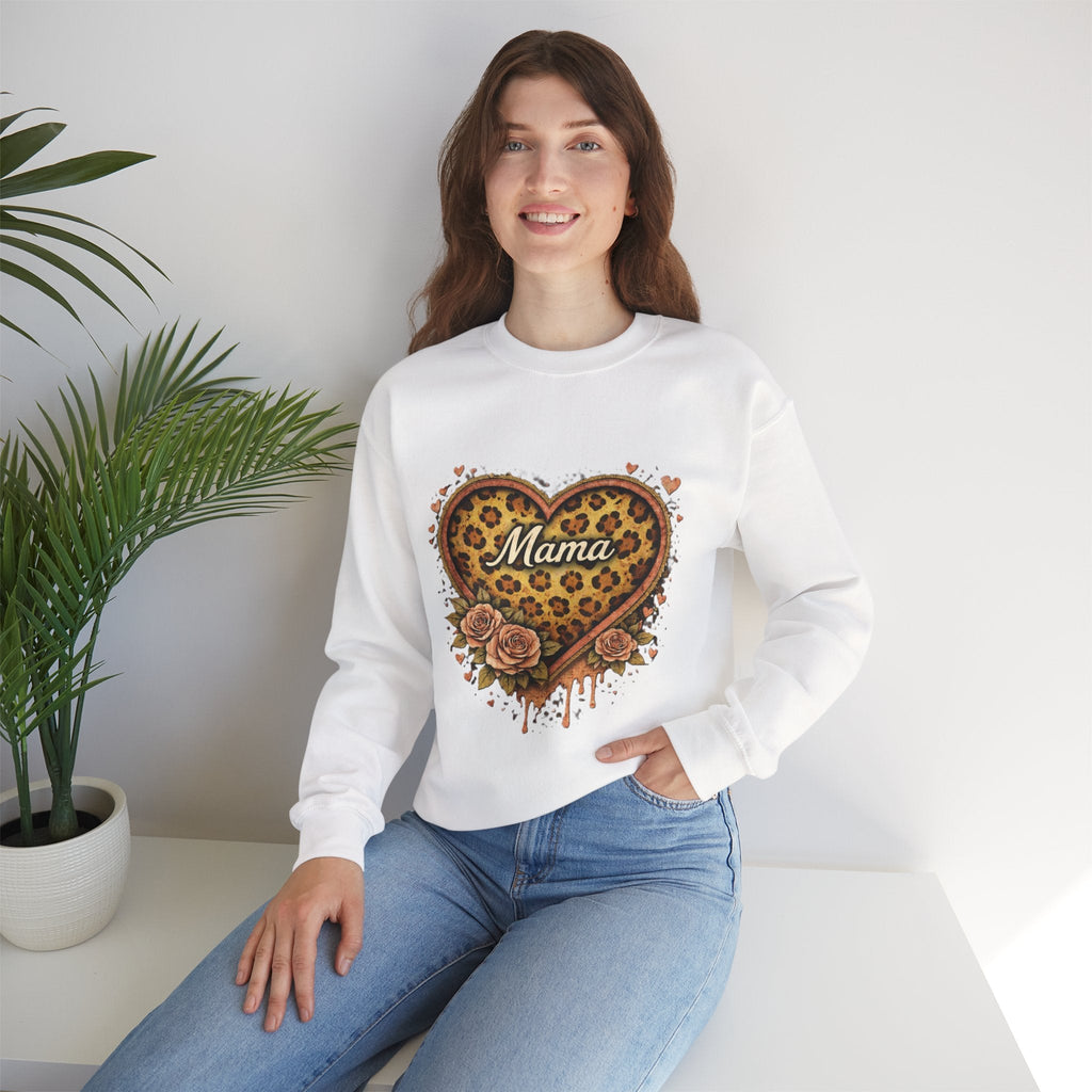 Mama Leopard Heart Crewneck Sweatshirt — Floral Vintage Mom Pullover