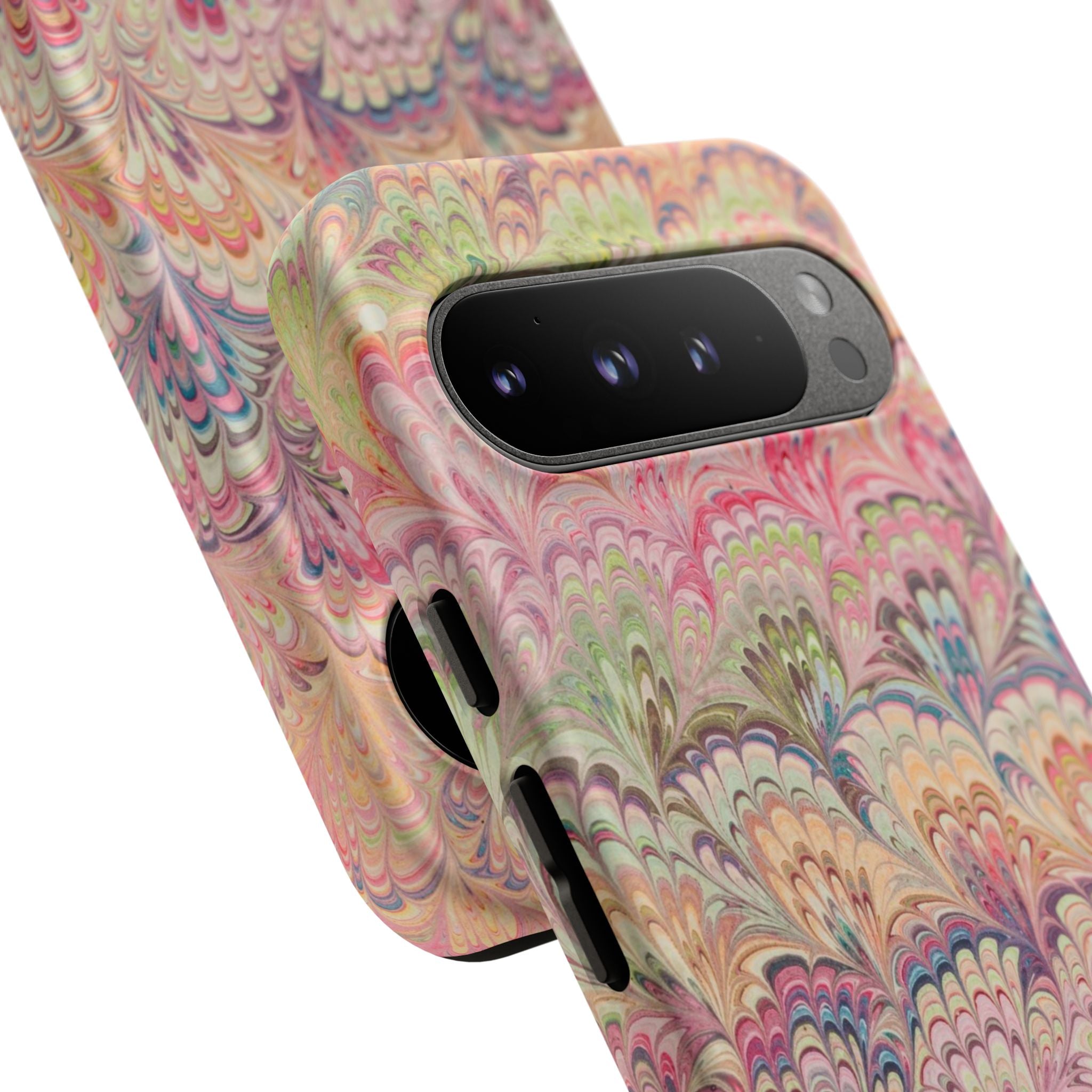 Pastel Pink + Green Feather Marbled Phone Case - Dual Layer Phone Cover