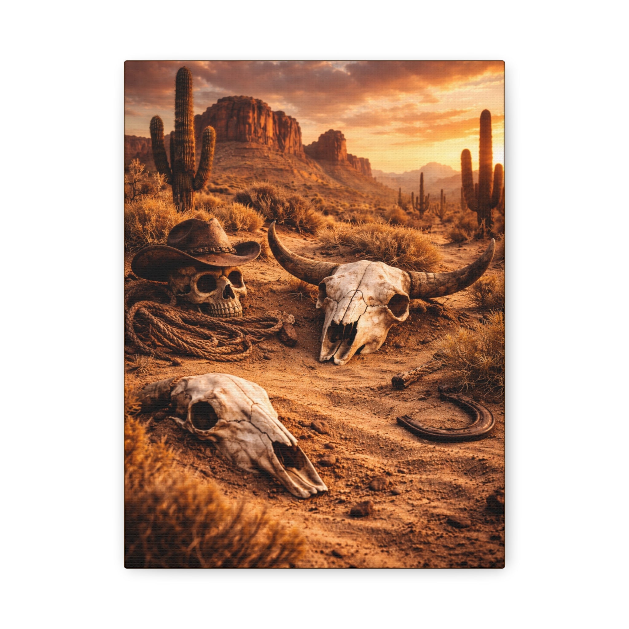 Desert Skull Canvas Art — Western Cowboy Rodeo Wall Decor
