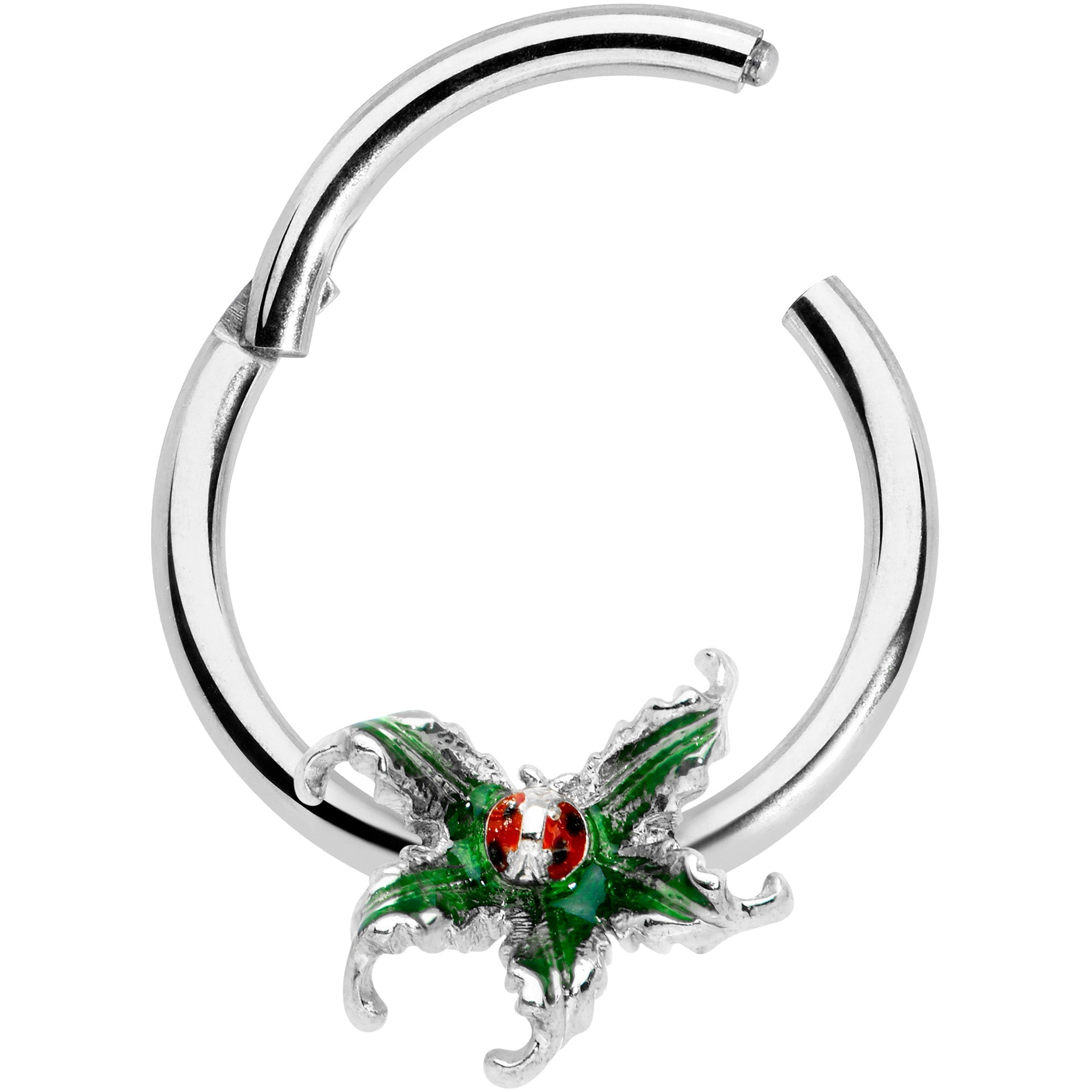 16G 3/8 Tiny Ladybug Leaves Hinged Segment Ring