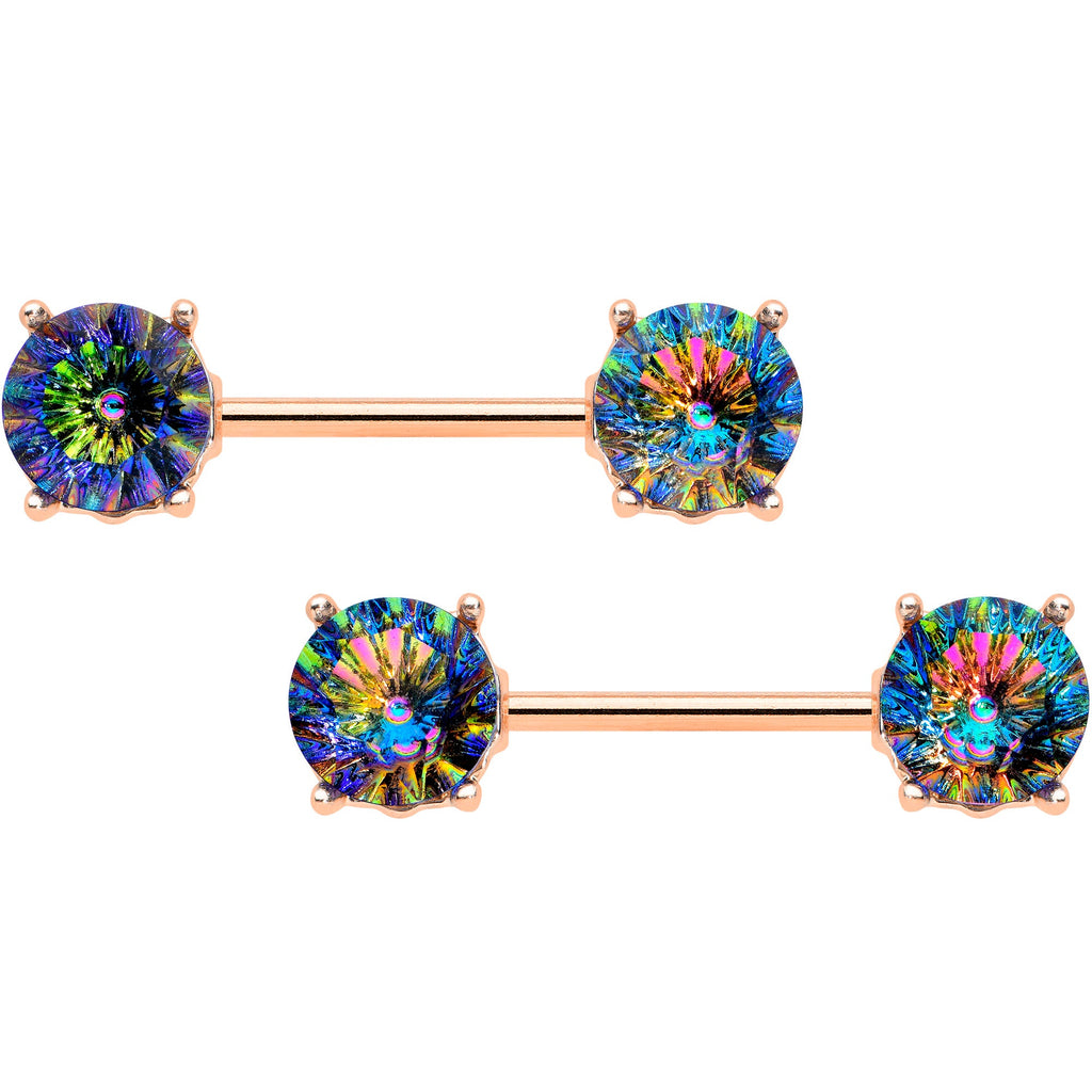 14G 9/16 Vitrail Gem Rose Gold Tone Simply Elegant Nipple Ring Set