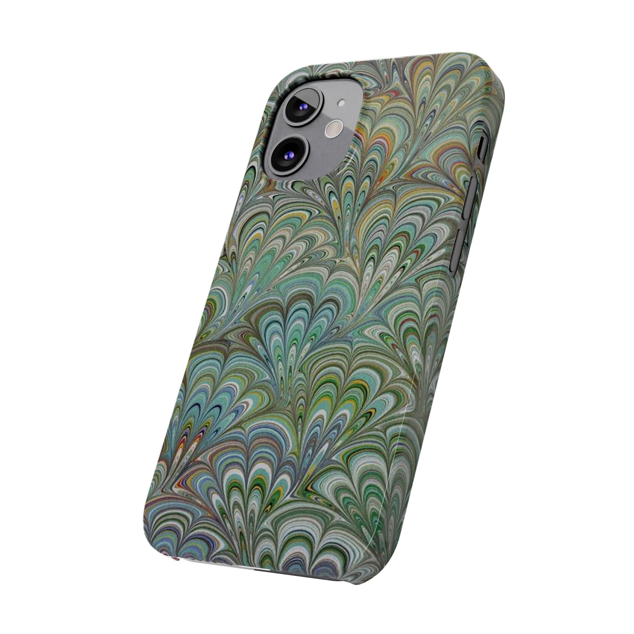 Deep Green Peacock Italian Marbled Design, Italy Feather Phone Case