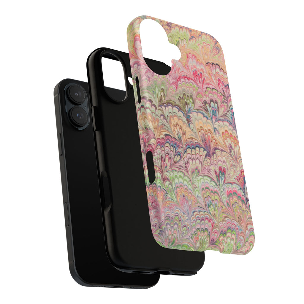 Pastel Pink + Green Feather Marbled Phone Case - Dual Layer Phone Cover