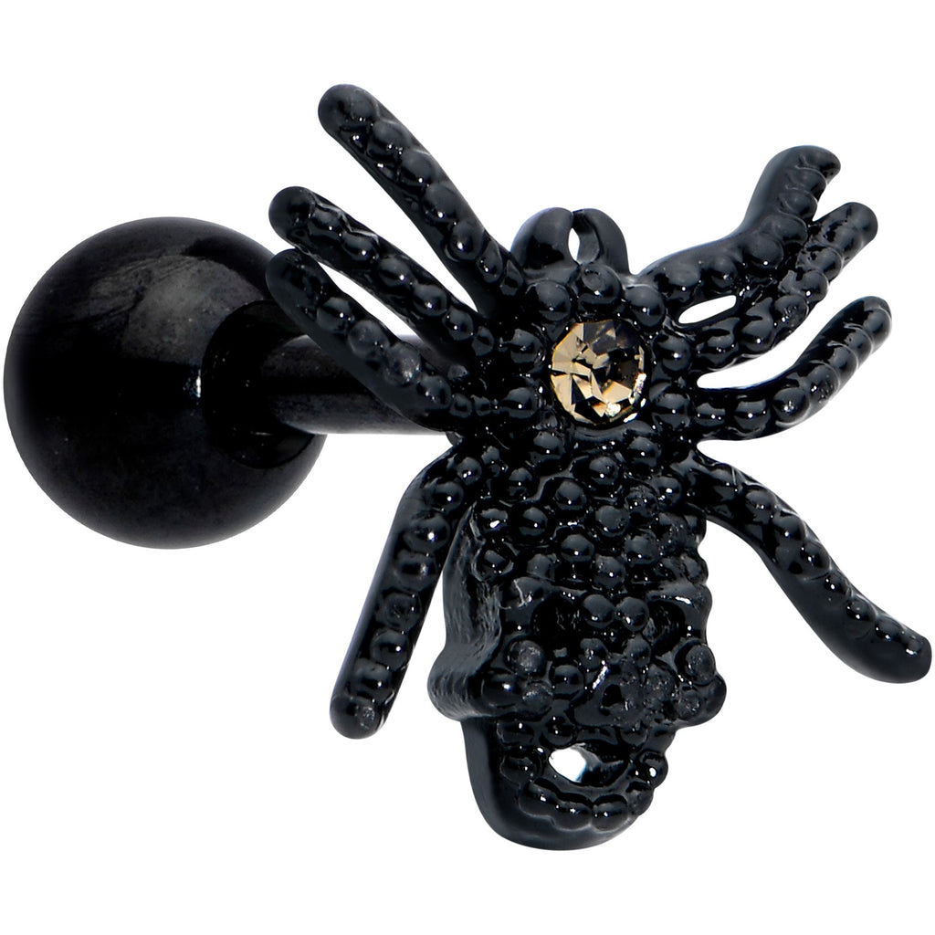 16G 1/4 Yellow Gem Black Spider Halloween Cartilage Tragus Earring