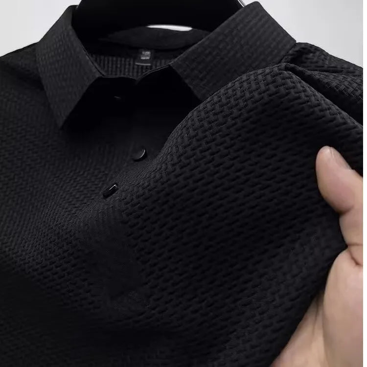 New Men's Lop-up Hollow Short-sleeved Polo  Breathable Business Fashion