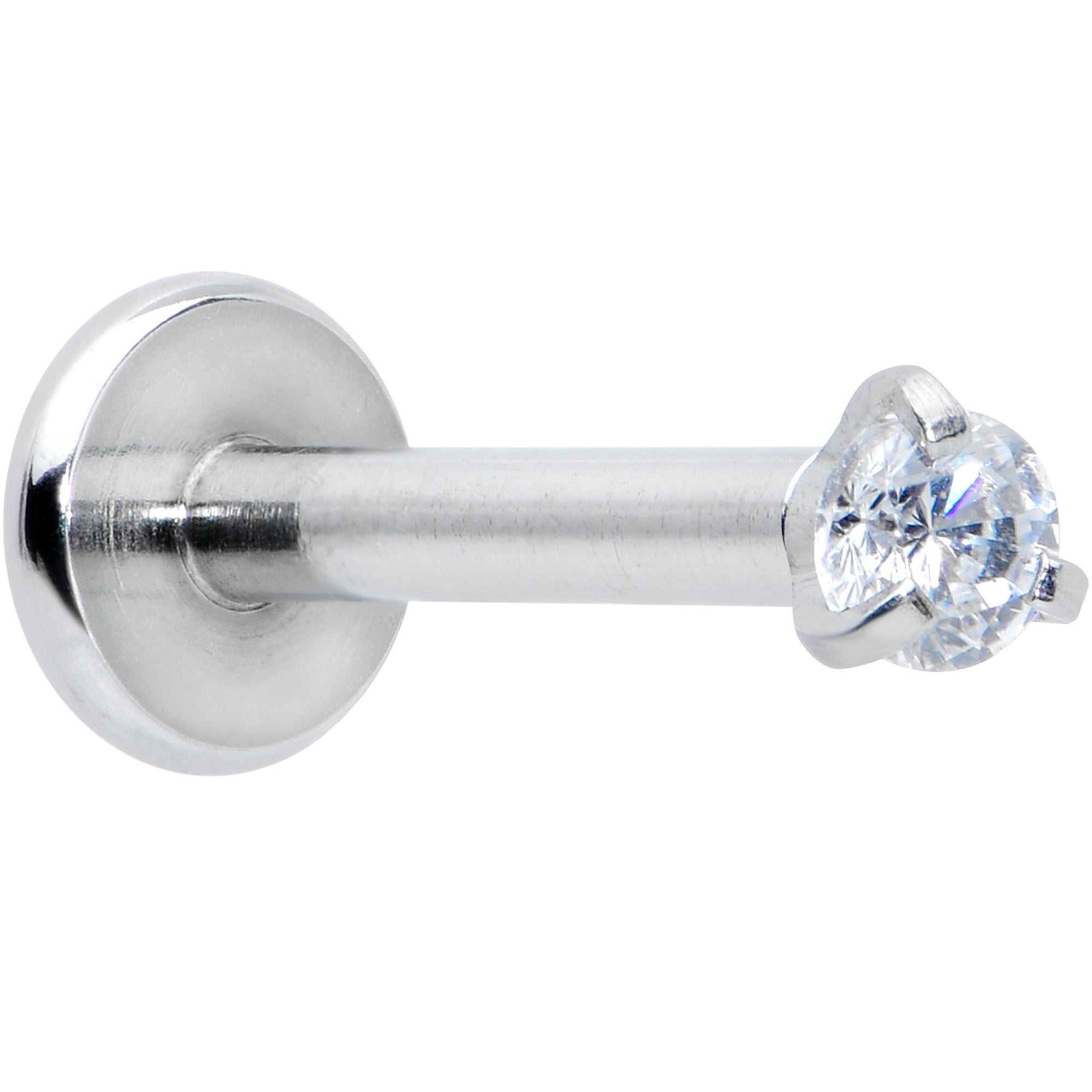 16G 5/16 Clear Gem 2mm Internally Threaded Labret Monroe Tragus