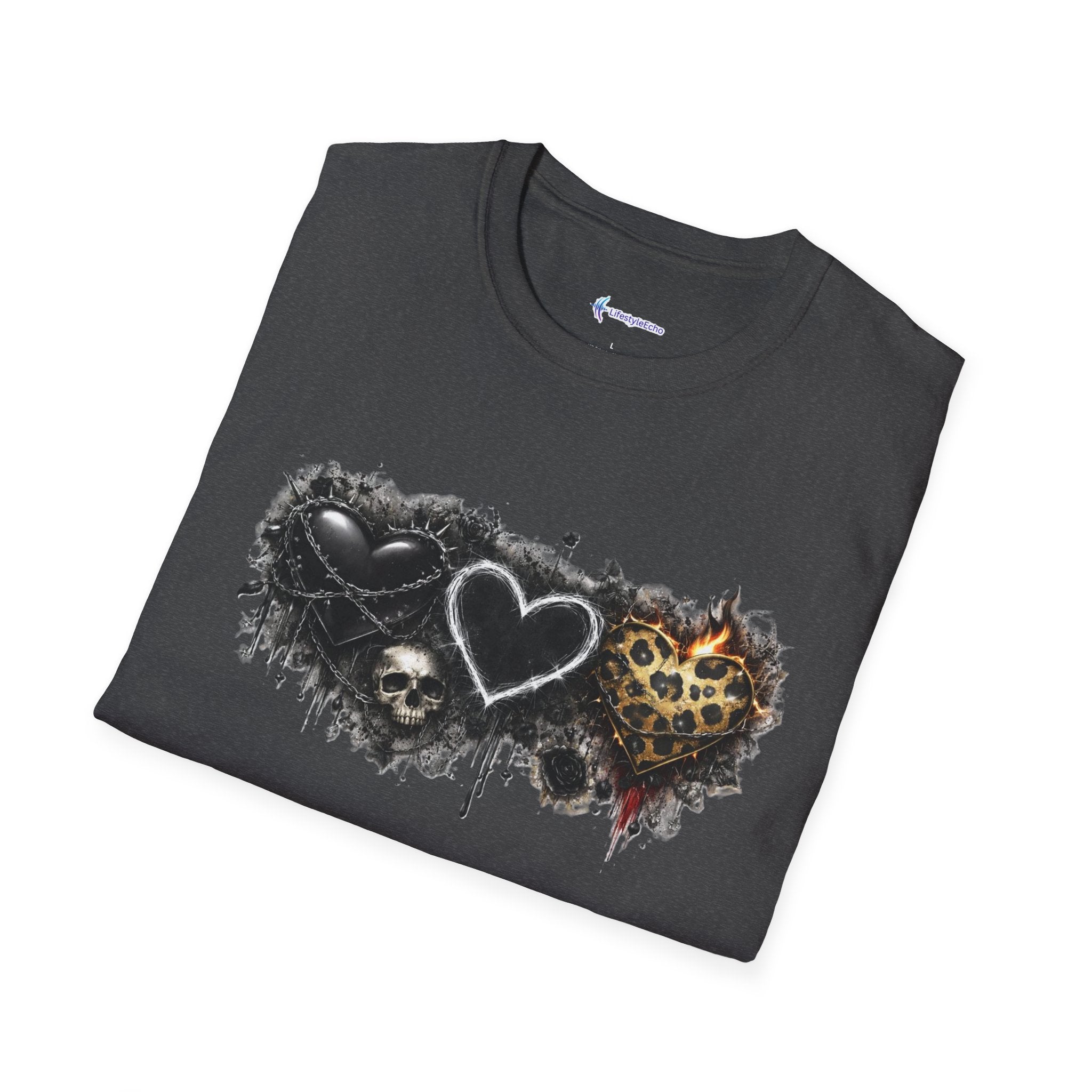 Grungy Hearts and Skulls Graphic T-Shirt