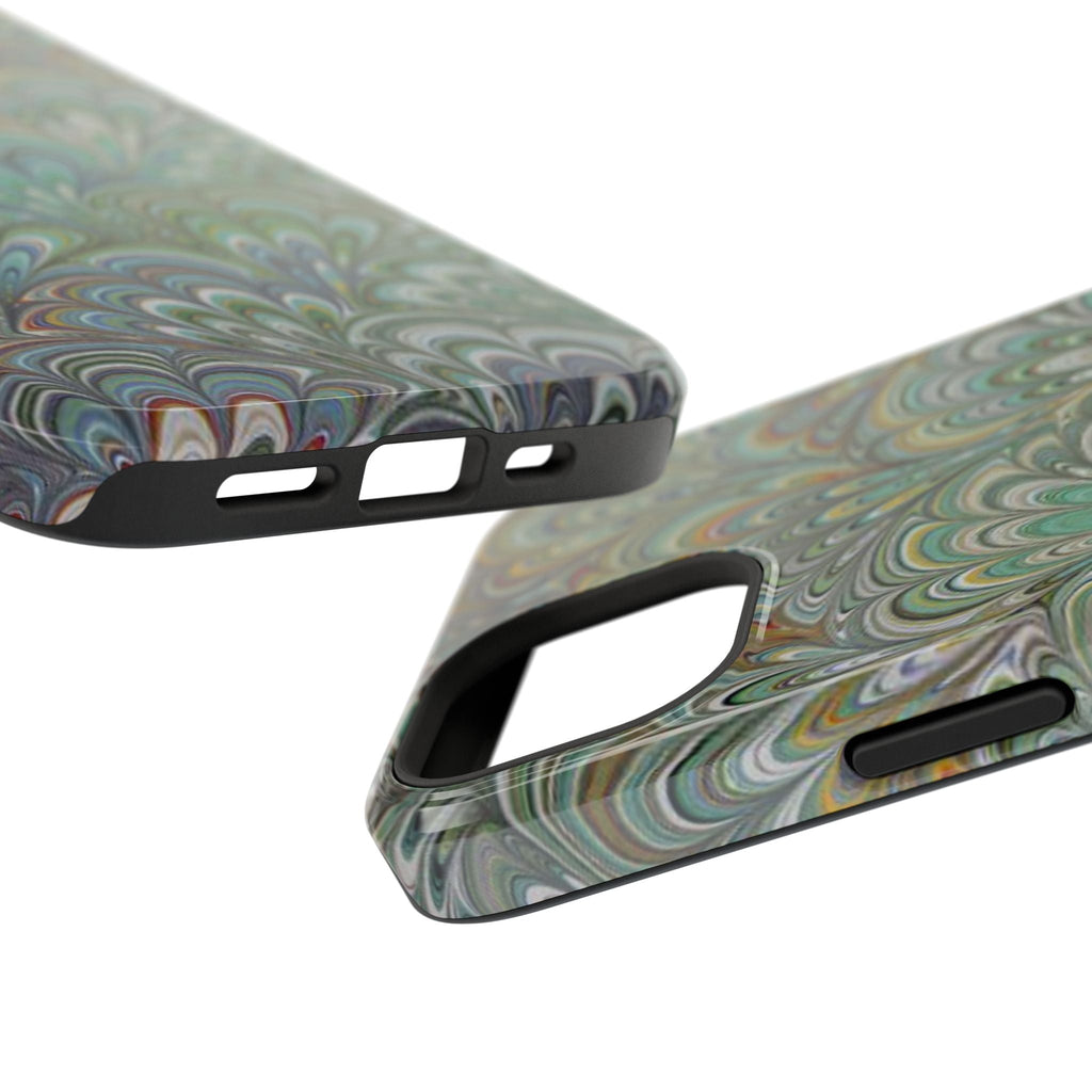 iPhone17 + All Models Phone Cases, Italian Peacock Feather Design, Stylish Impact-Resistant Shell, Protective Cover, Green Peacock Print
