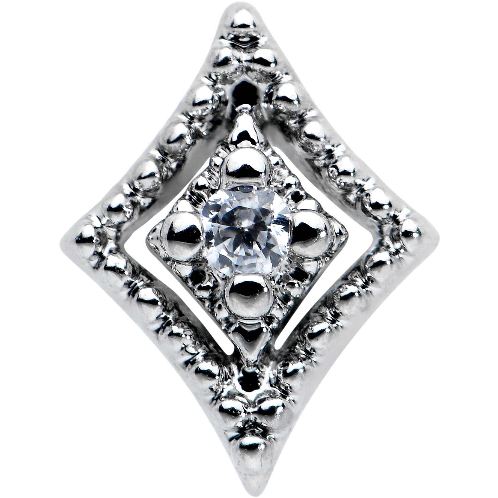 20G 7mm Clear CZ Gem Deco Texture Rhombus L Shape Nose Ring