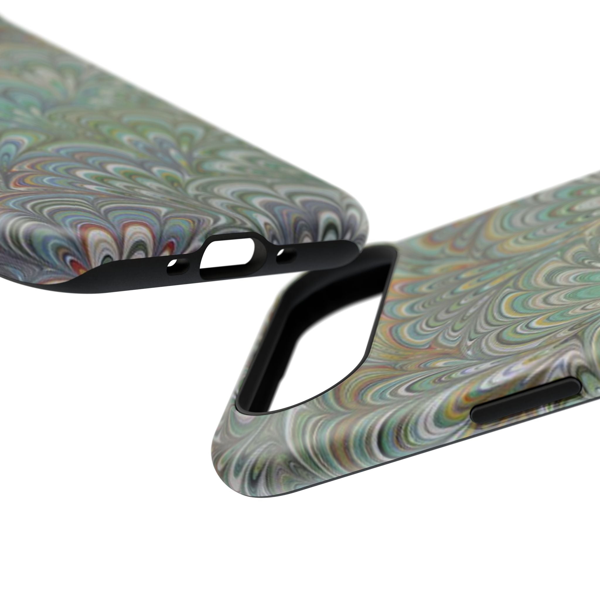 iPhone17 + All Models Phone Cases, Italian Peacock Feather Design, Stylish Impact-Resistant Shell, Protective Cover, Green Peacock Print