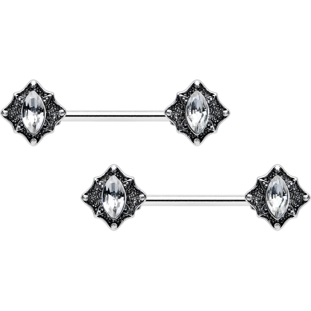 14G 9/16 Clear Gem Rhombus Retro Barbell Nipple Ring Set