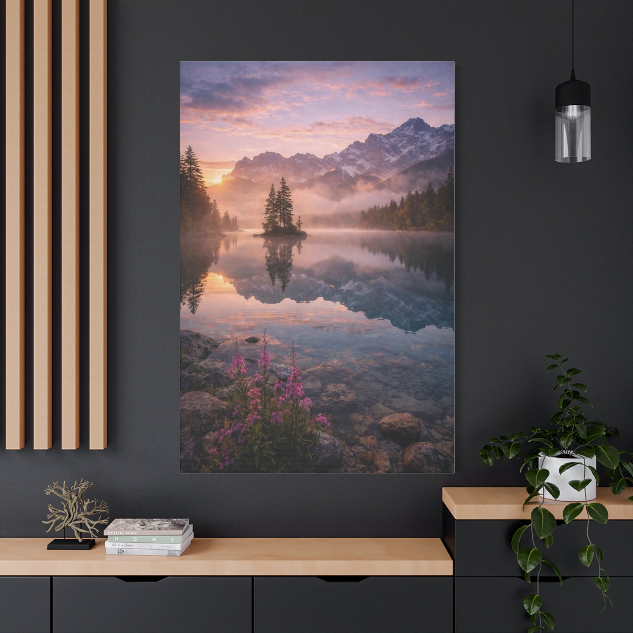 Sunrise Mountain Lake Matte Canvas Print