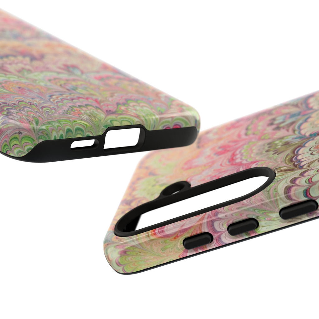 Pastel Pink + Green Feather Marbled Phone Case - Dual Layer Phone Cover