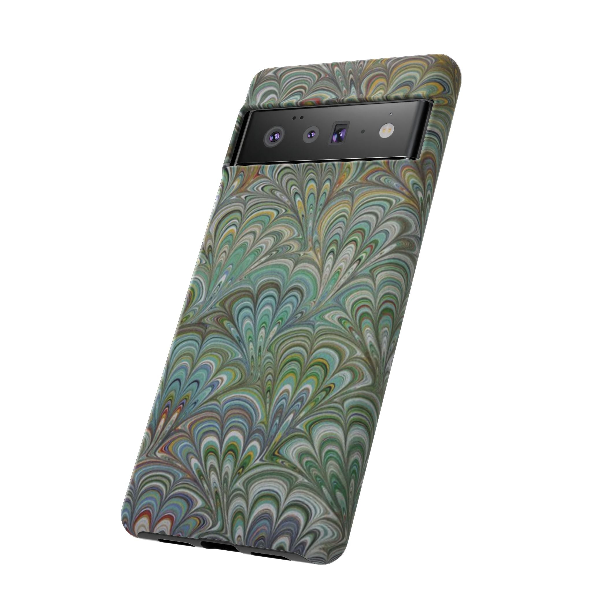Green Marbled Peacock Durable Phone Case - Matte or Glossy