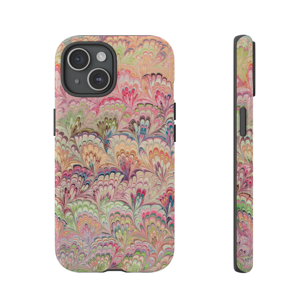 Pastel Pink + Green Feather Marbled Phone Case - Dual Layer Phone Cover