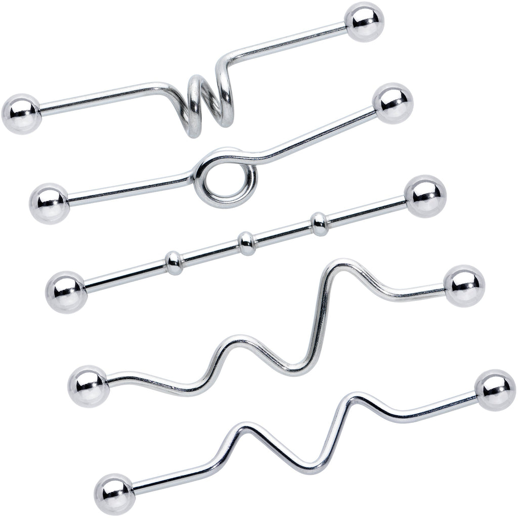 14G Loops Waves Industrial Project Bar 40mm Set of 5
