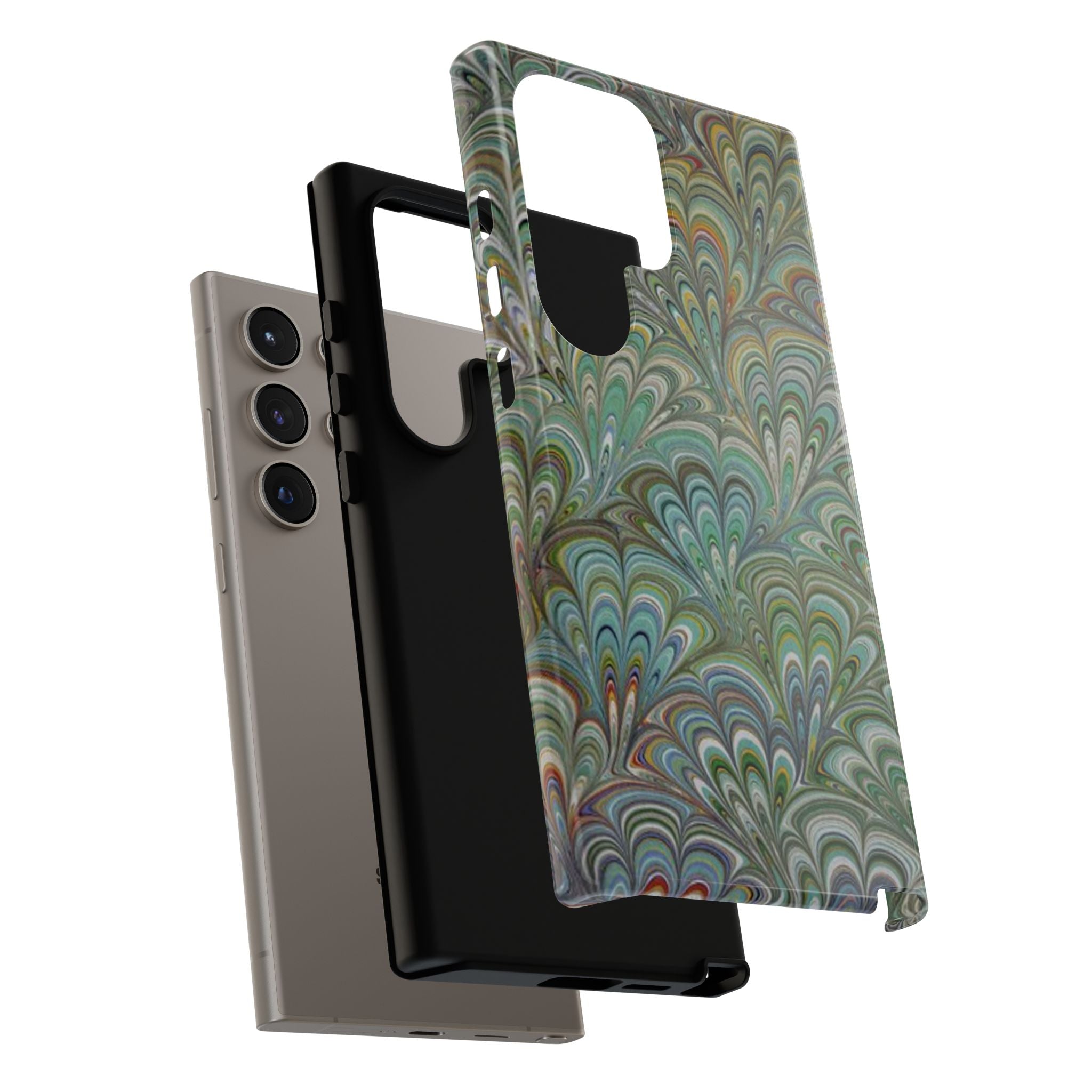 Green Marbled Peacock Durable Phone Case - Matte or Glossy