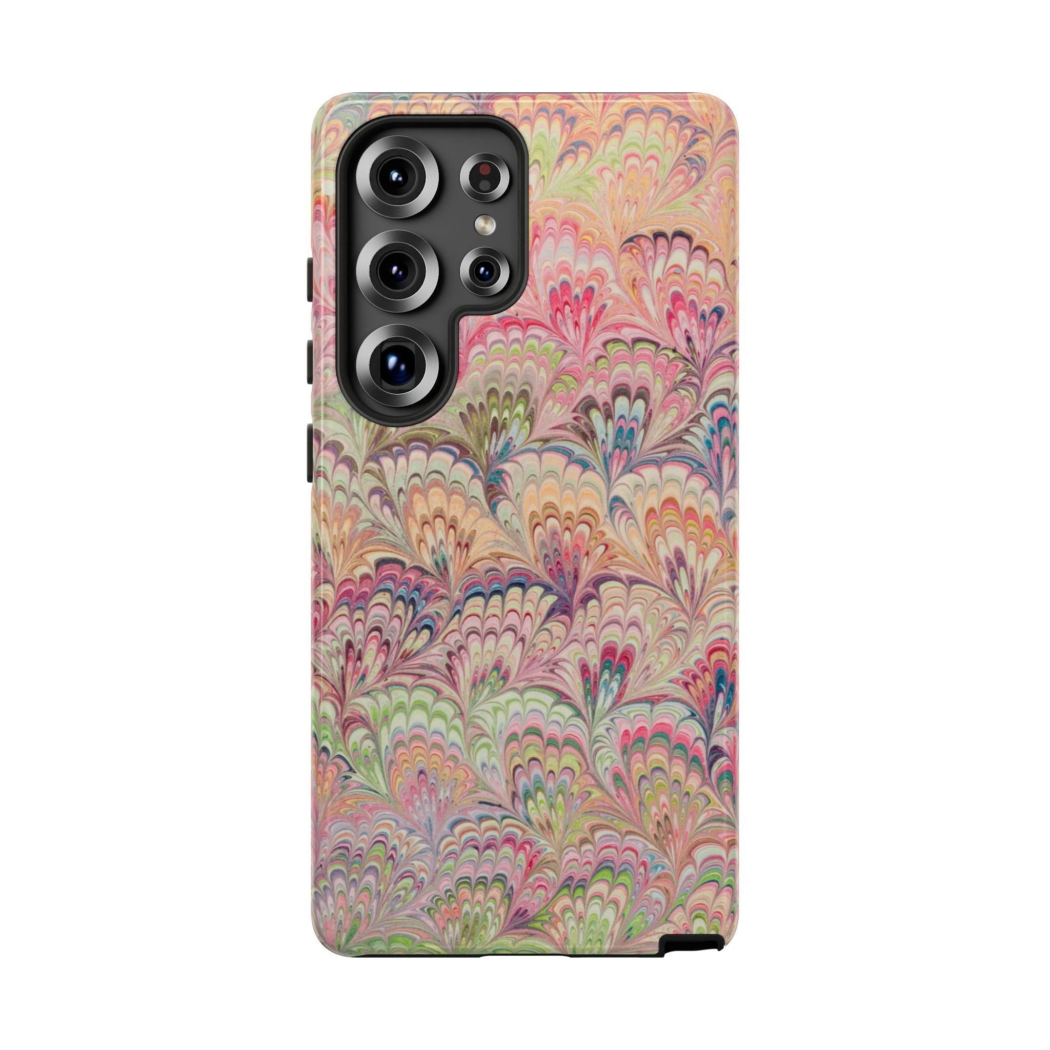 Pastel Pink + Green Feather Marbled Phone Case - Dual Layer Phone Cover